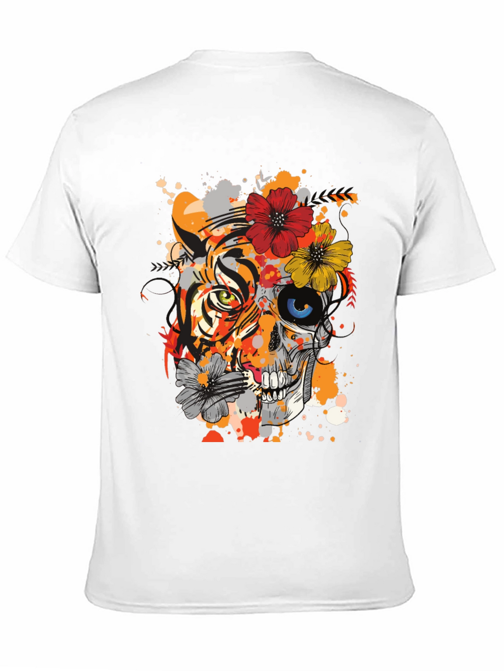 Tiger Skull Floral Graphic T-Shirt - Unique Design