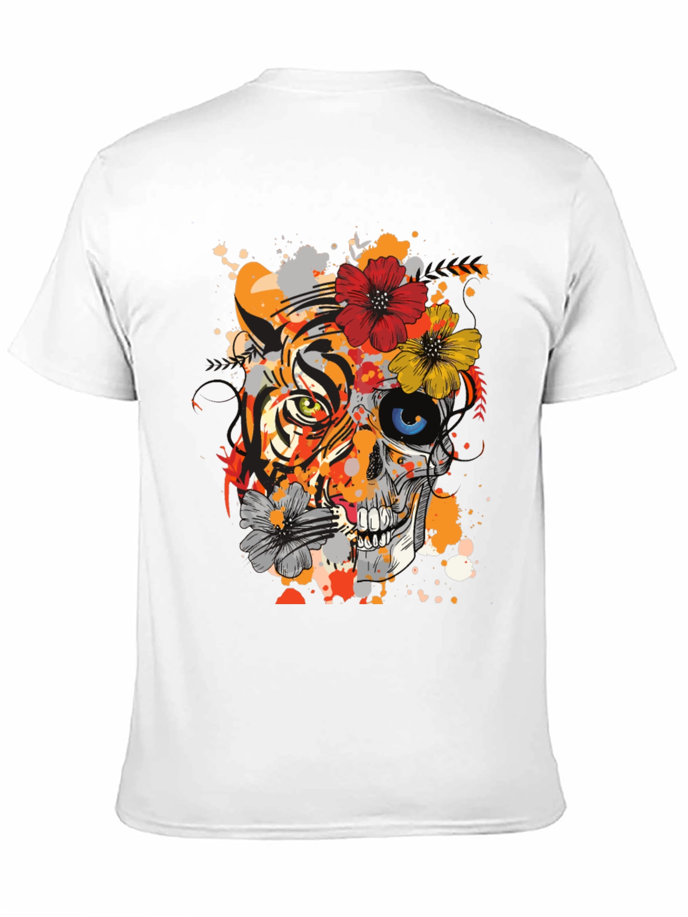 Tiger Skull Floral Graphic T-Shirt - Unique Design
