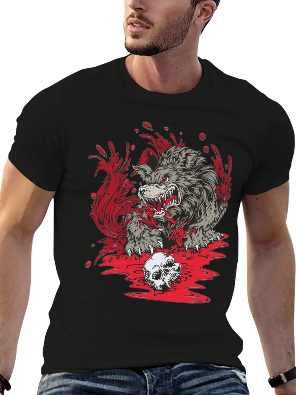 Wolf Skull Graphic Print Tee