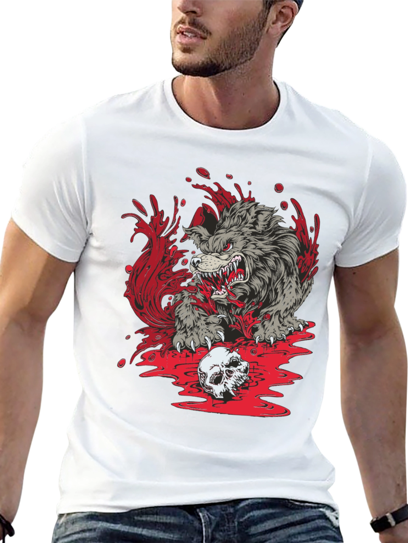 Wolf Skull Graphic Print Tee