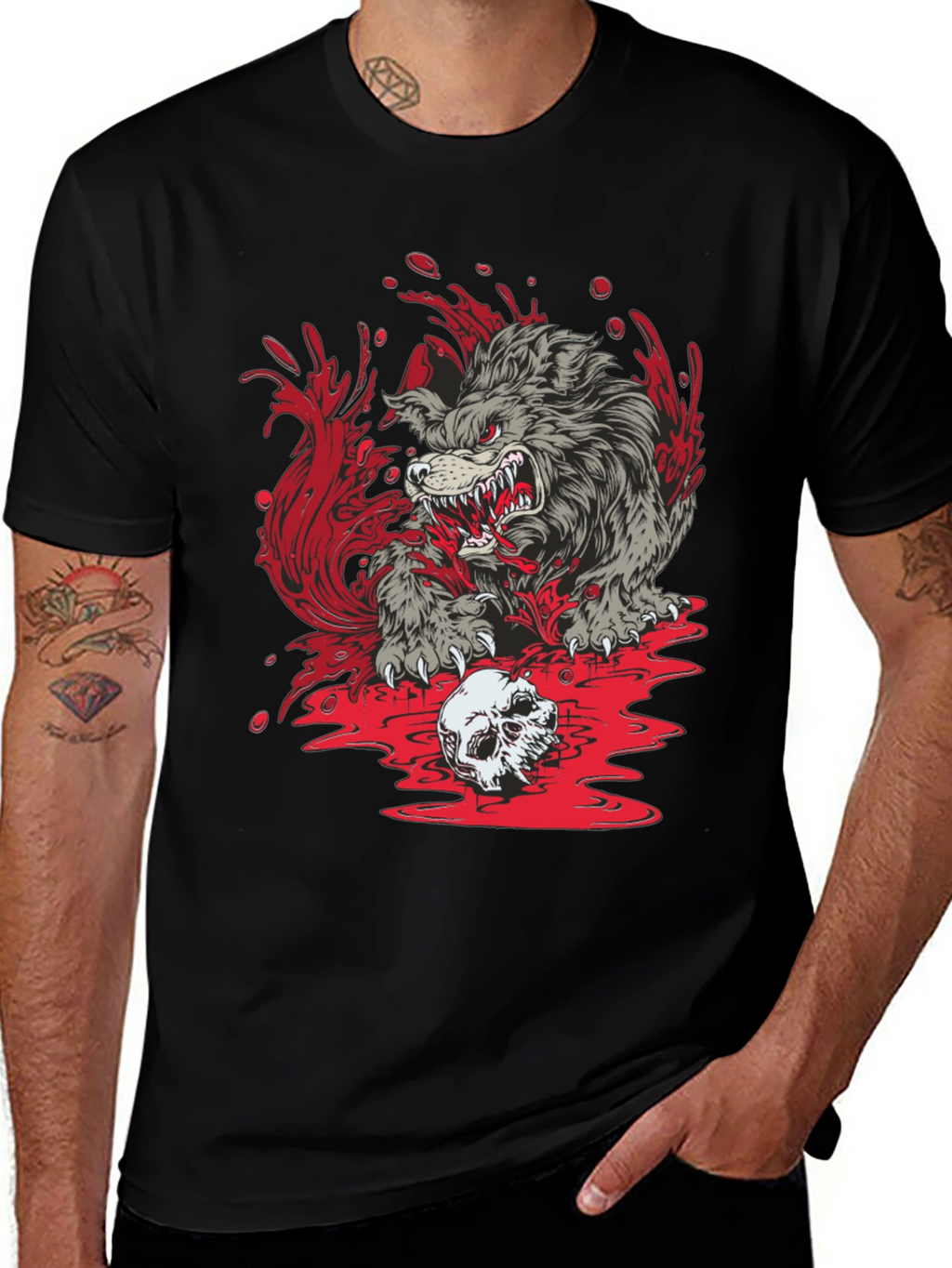Wolf Skull Graphic Print Tee