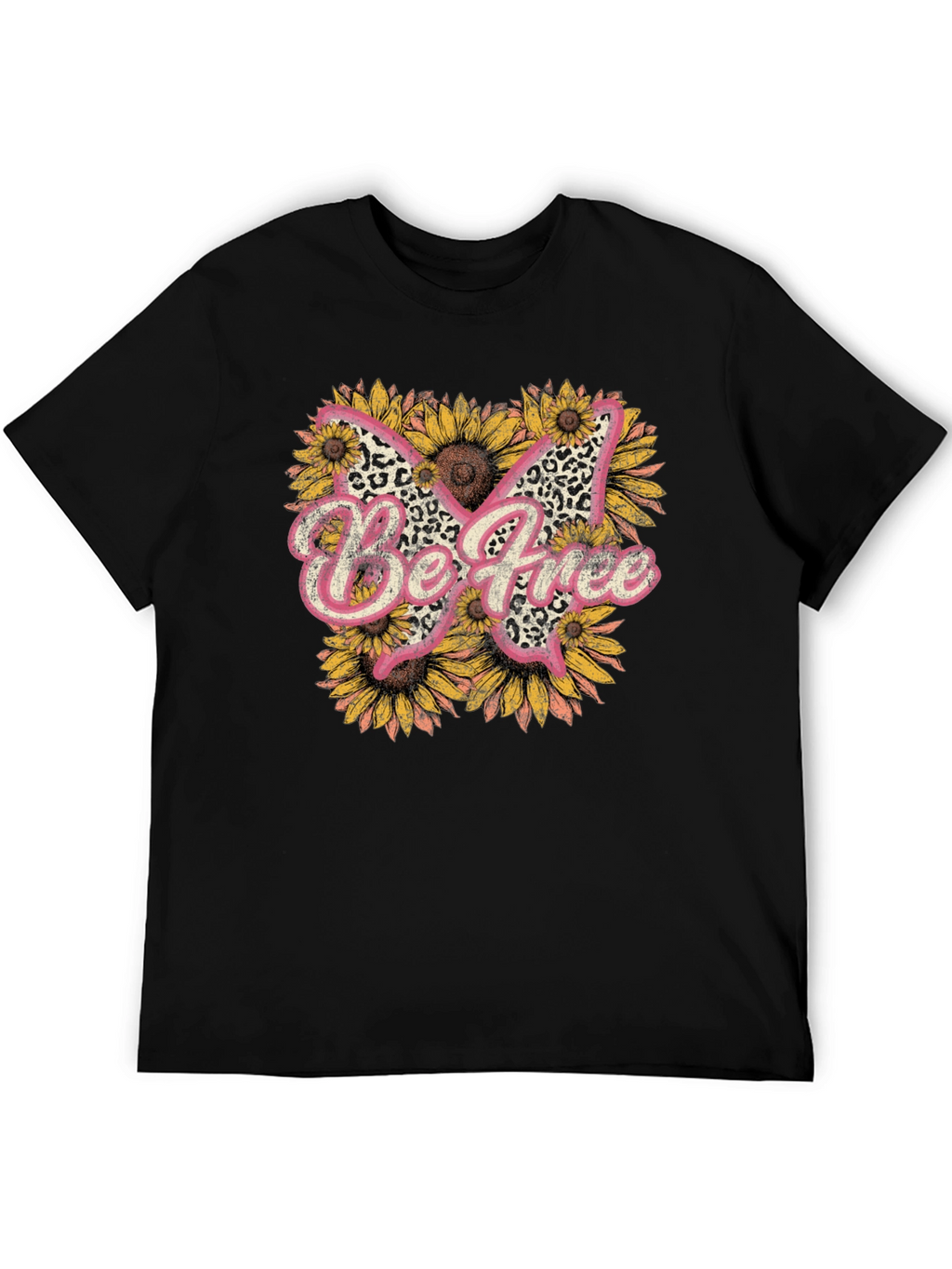Be Free Leopard Butterfly Sunflower Graphic Tee
