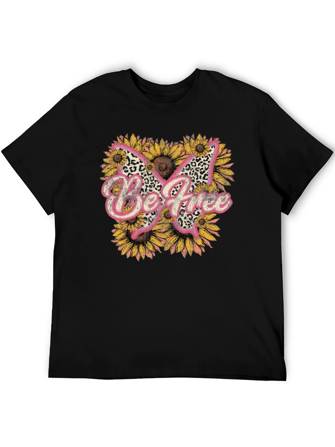 Be Free Leopard Butterfly Sunflower Graphic Tee