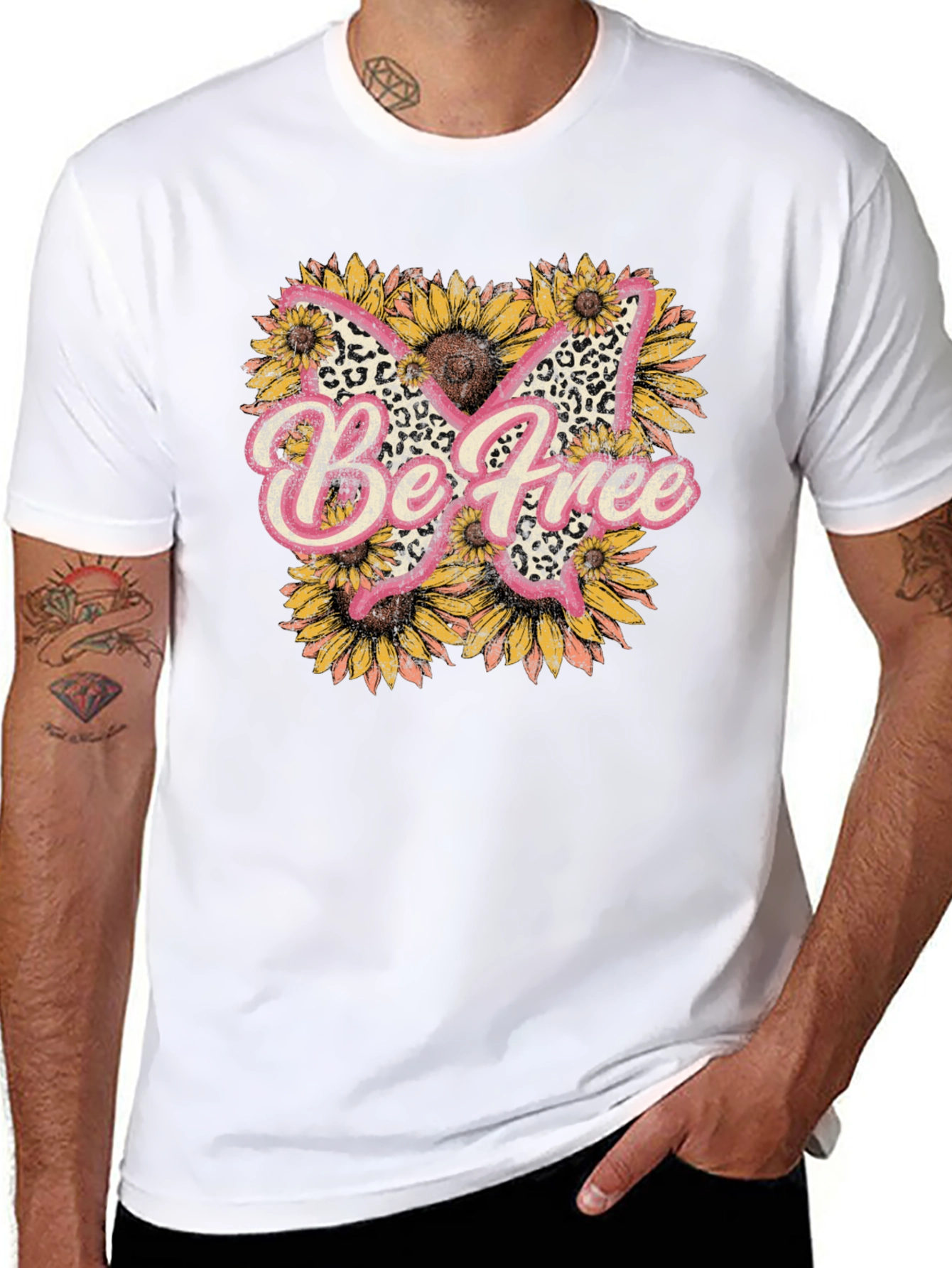 Be Free Leopard Butterfly Sunflower Graphic Tee