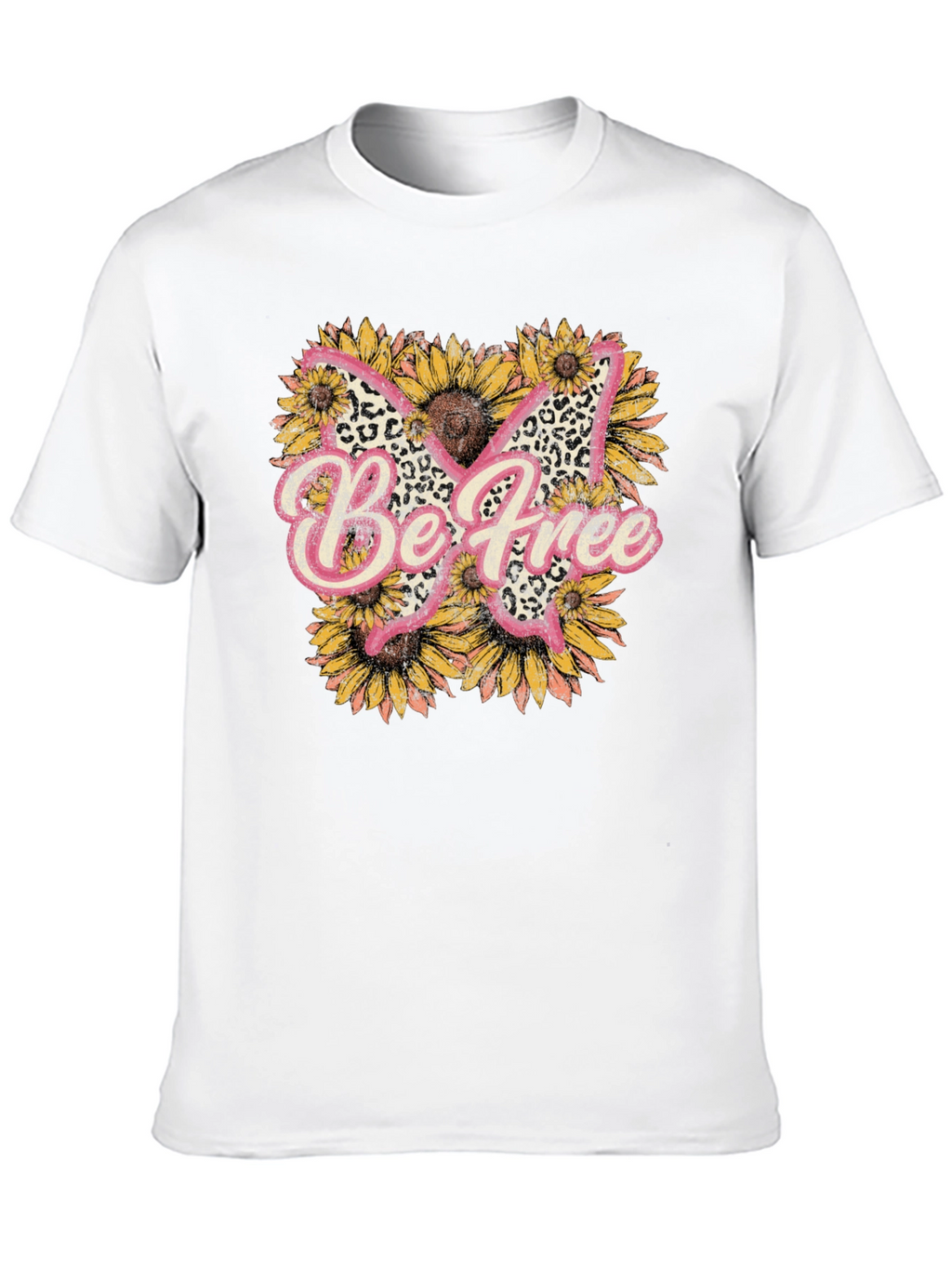 Be Free Leopard Butterfly Sunflower Graphic Tee