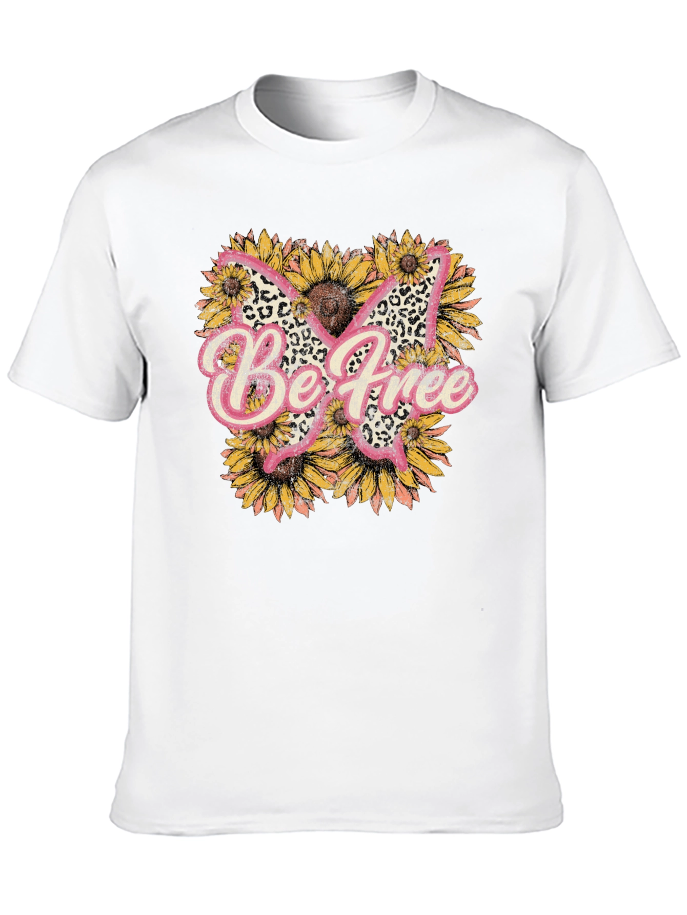 Be Free Leopard Butterfly Sunflower Graphic Tee