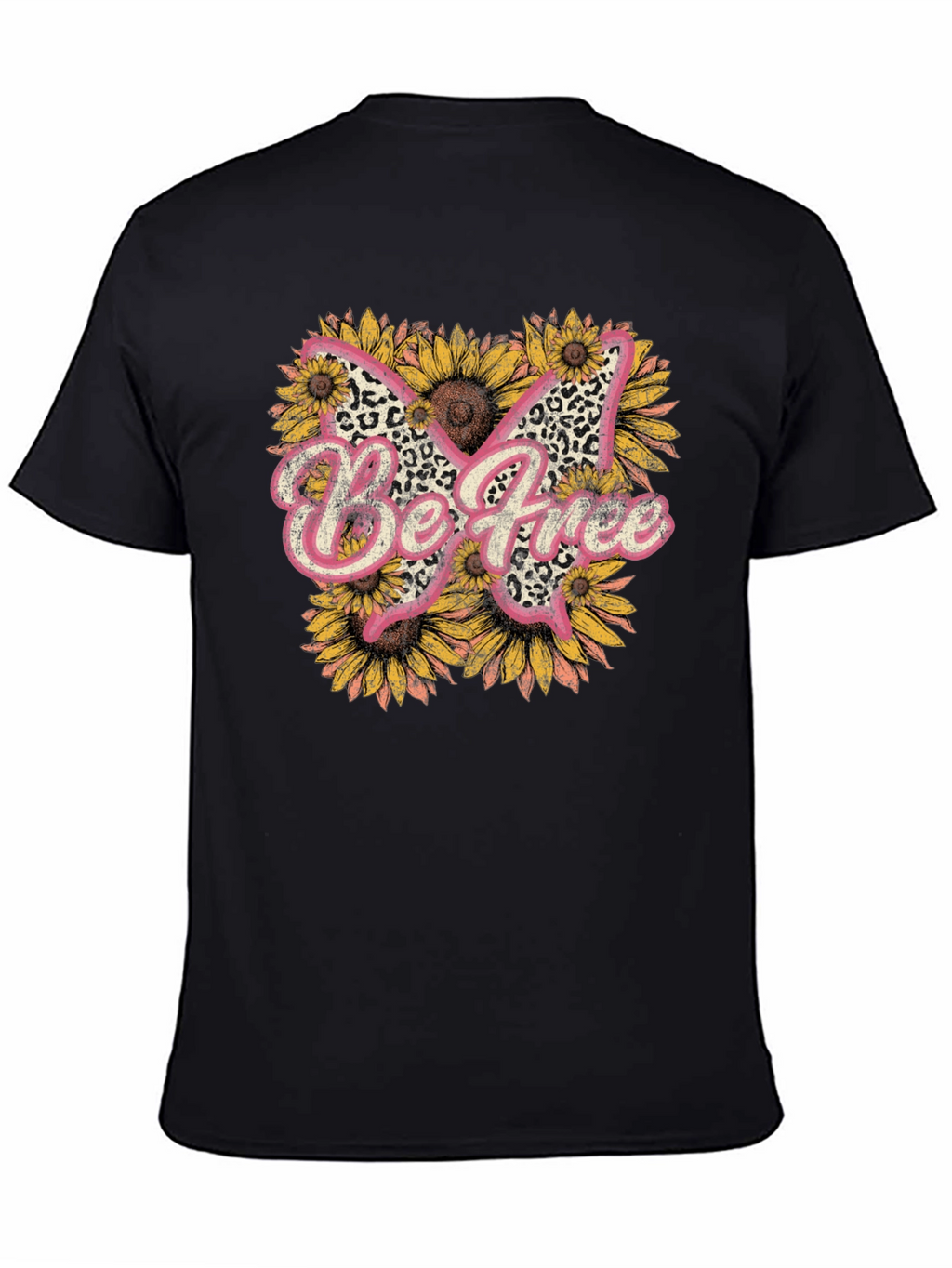 Be Free Leopard Butterfly Sunflower Graphic Tee