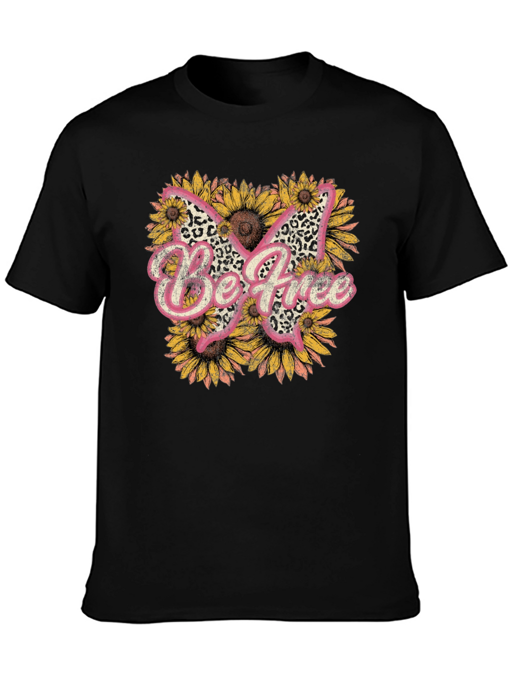 Be Free Leopard Butterfly Sunflower Graphic Tee