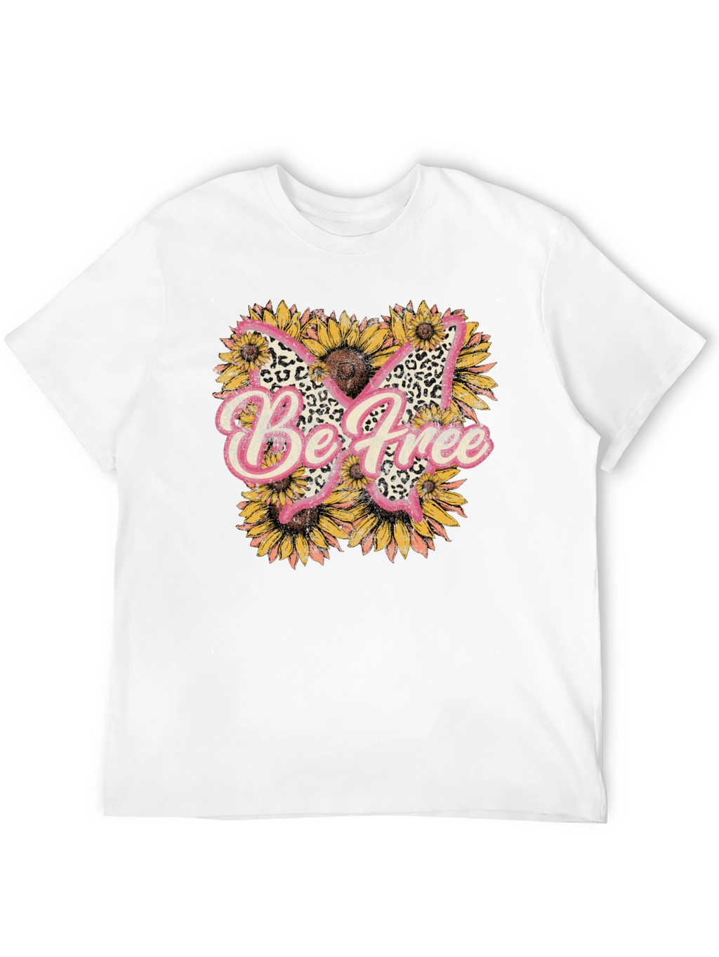 Be Free Leopard Butterfly Sunflower Graphic Tee