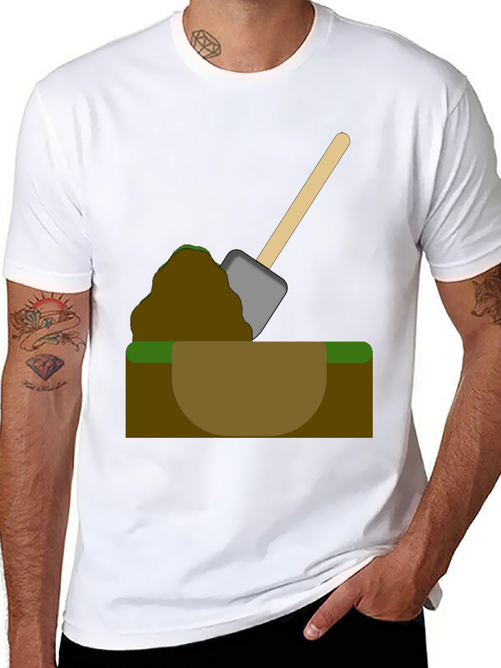 Digging T-Shirt - Cartoon Shovel in Hole Graphic Tee