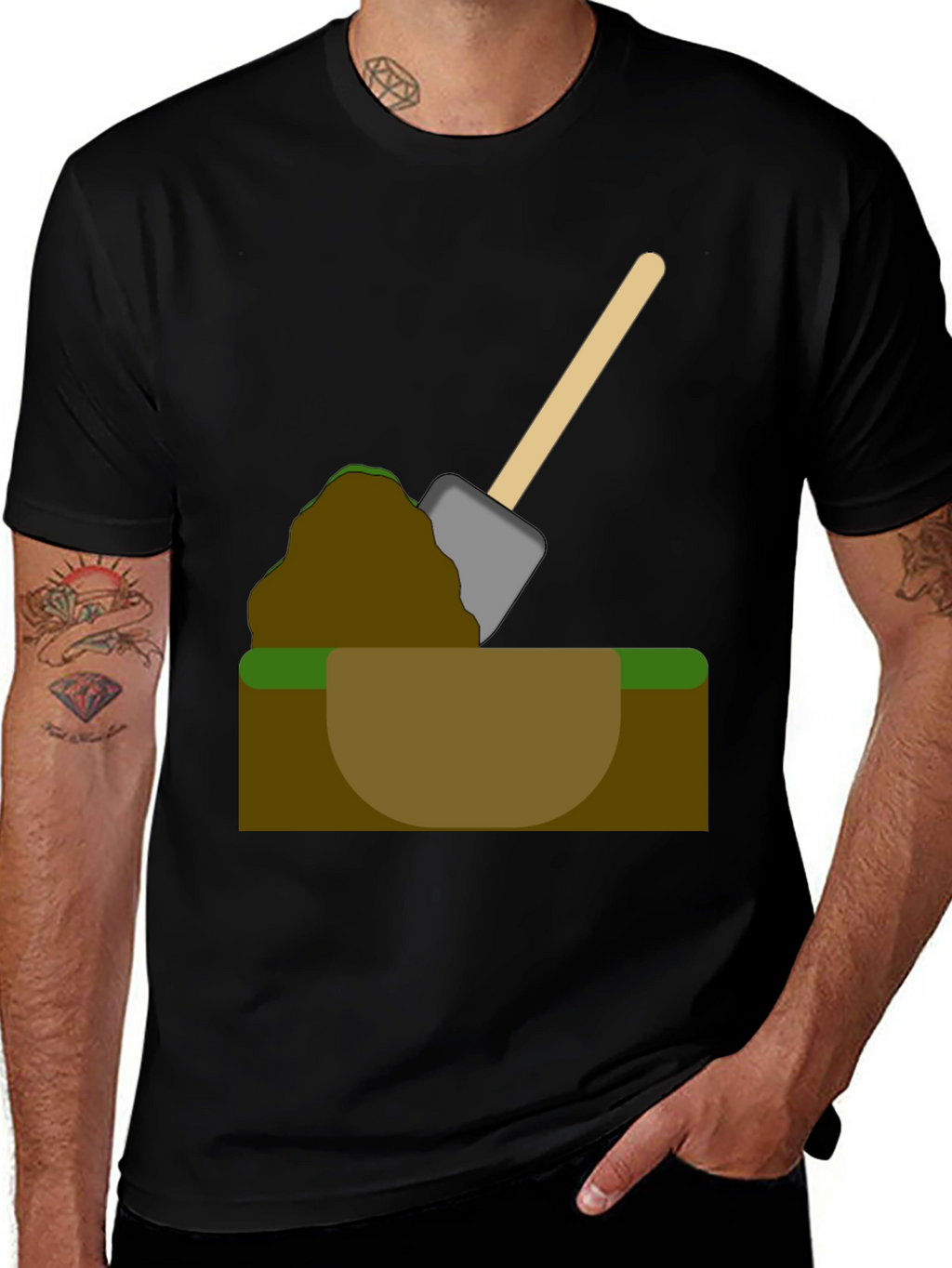 Digging T-Shirt - Cartoon Shovel in Hole Graphic Tee