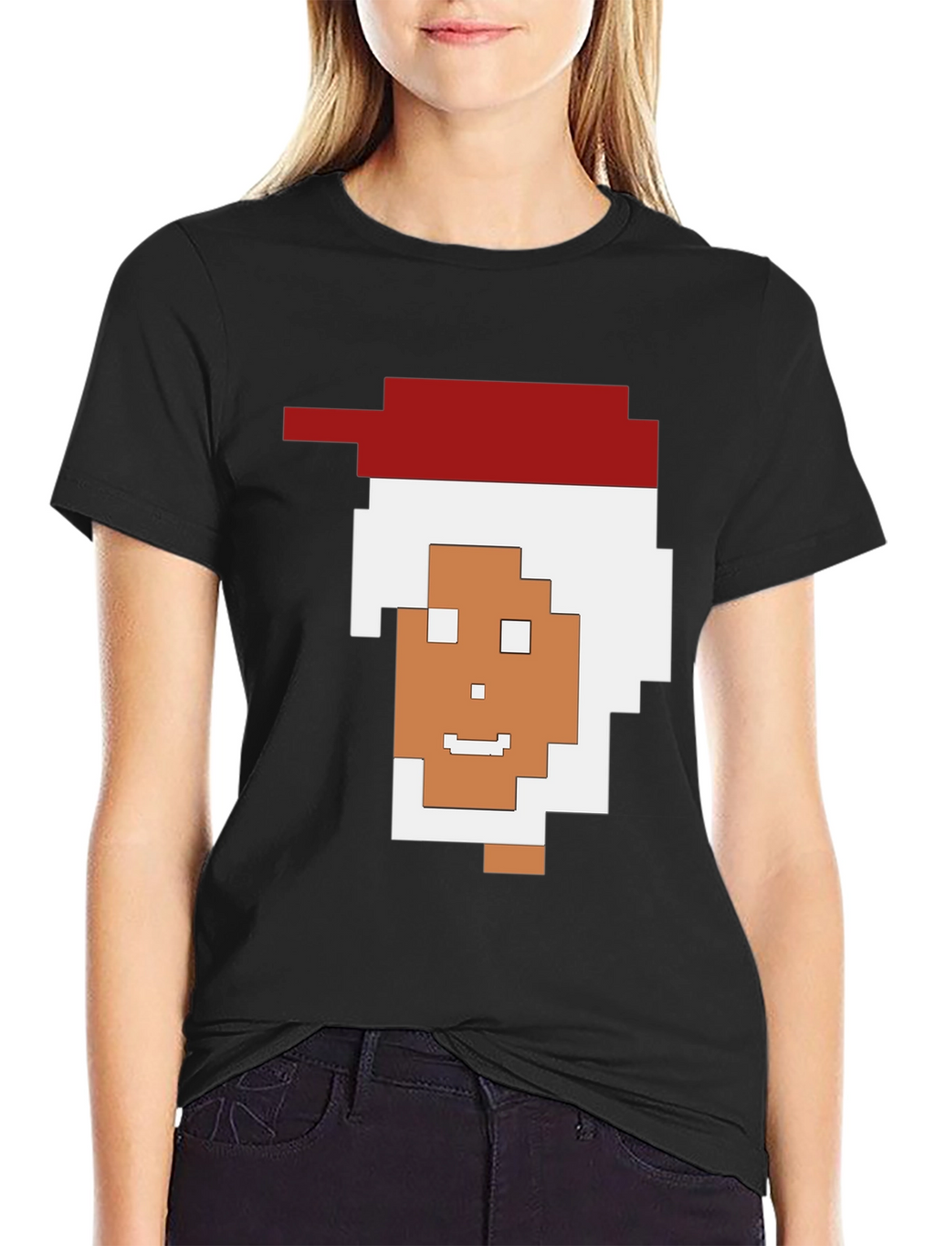 Pixelated Santa Black Tee
