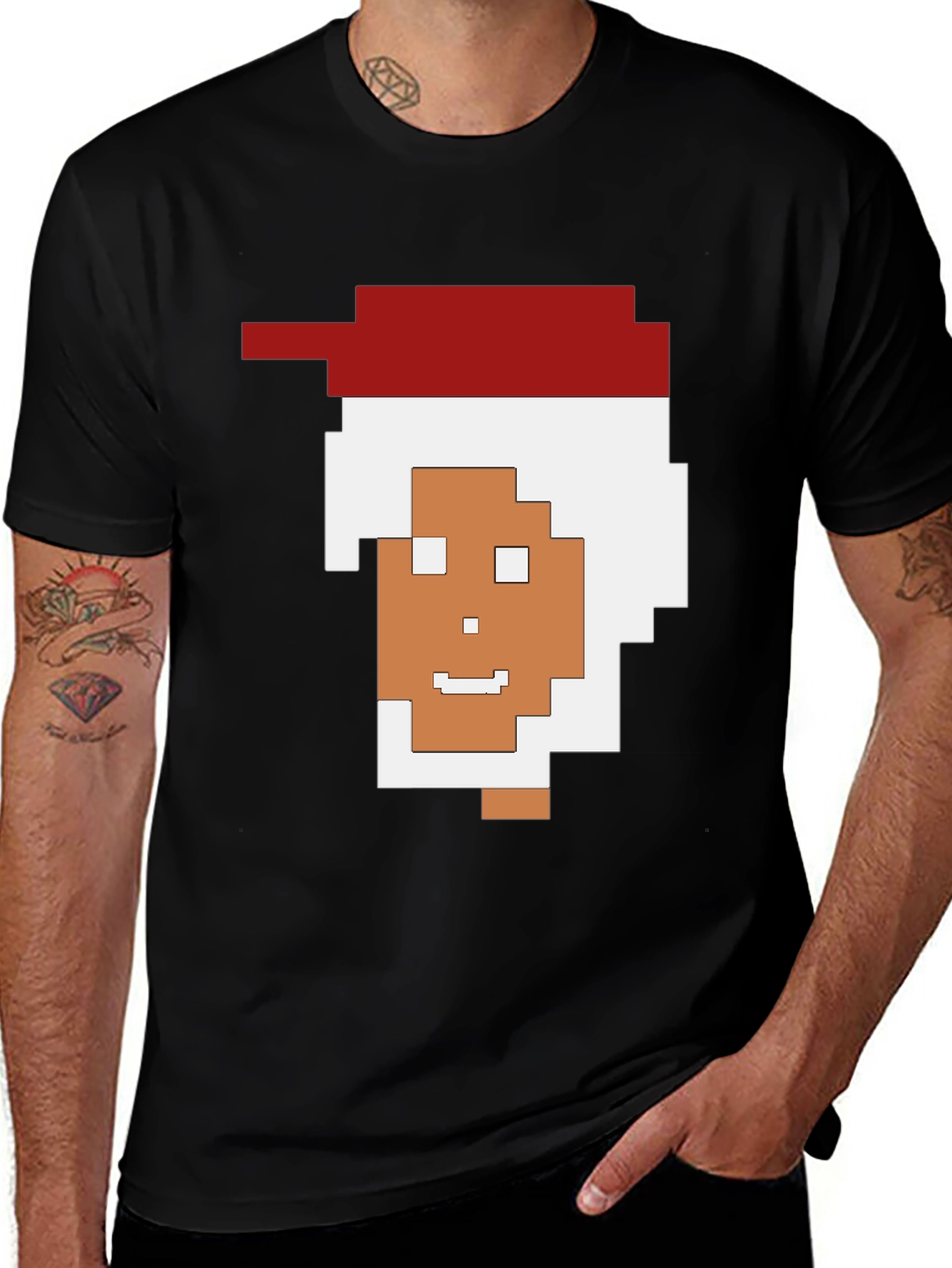 Pixelated Santa Black Tee