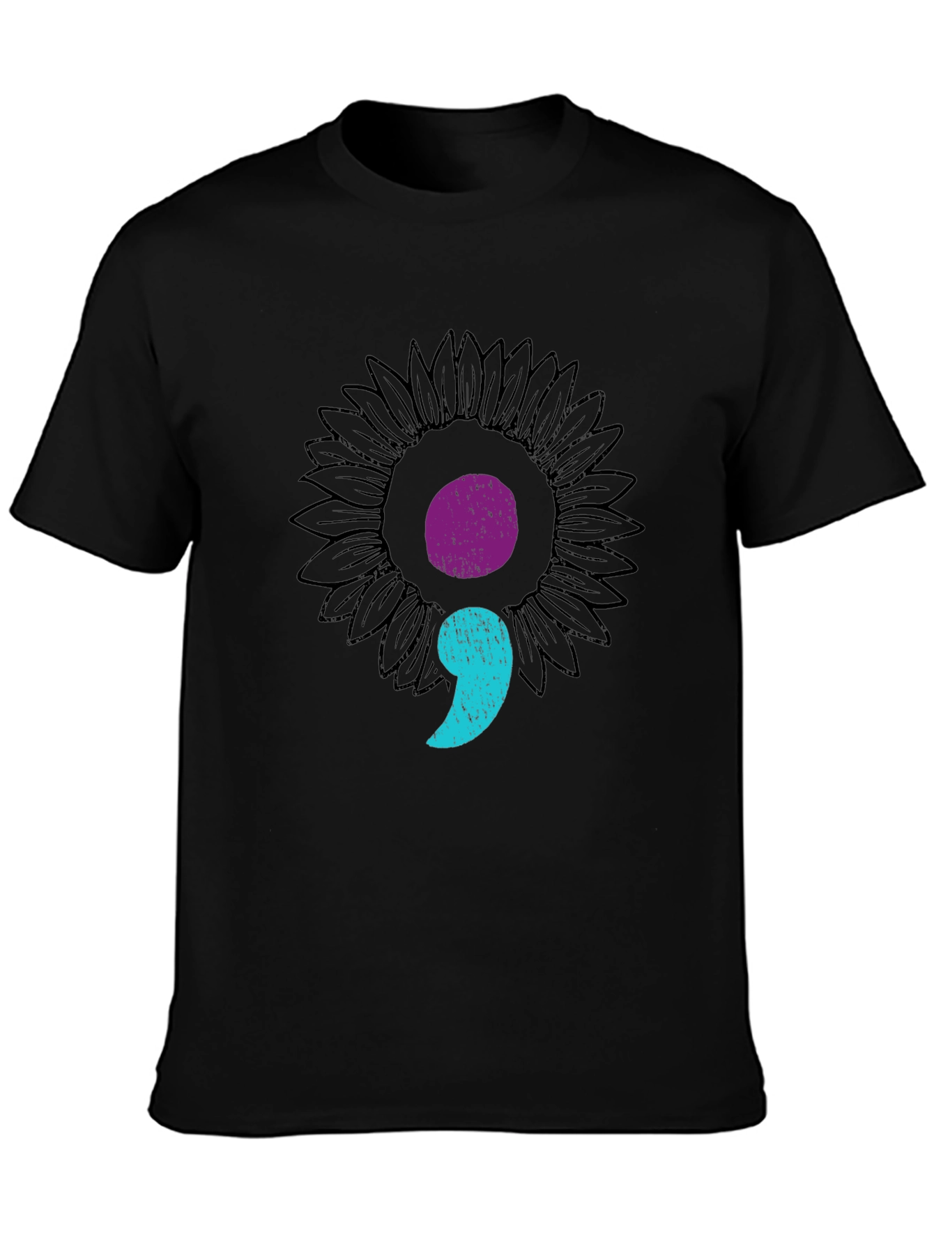 Semicolon Sunflower Black Tee - Mental Health Awareness