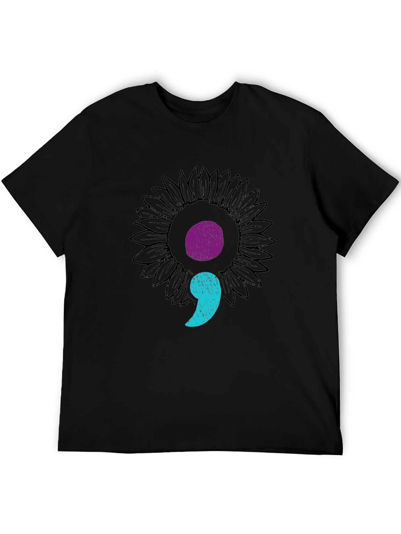 Semicolon Sunflower Black Tee - Mental Health Awareness