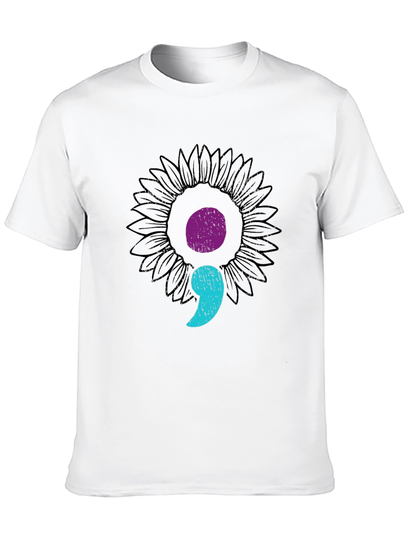 Semicolon Sunflower Black Tee - Mental Health Awareness