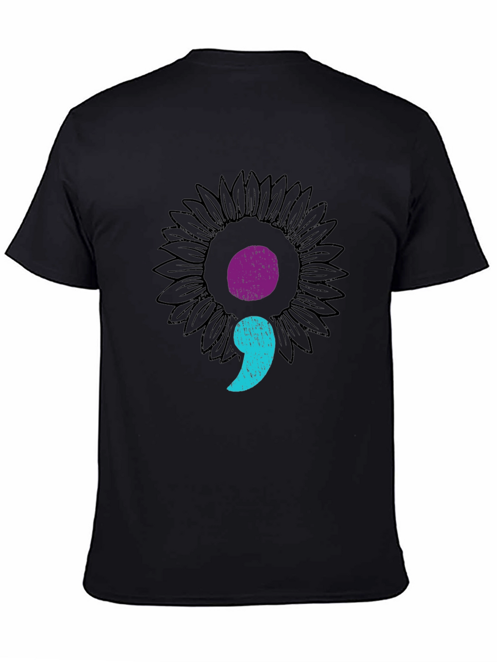 Semicolon Sunflower Black Tee - Mental Health Awareness