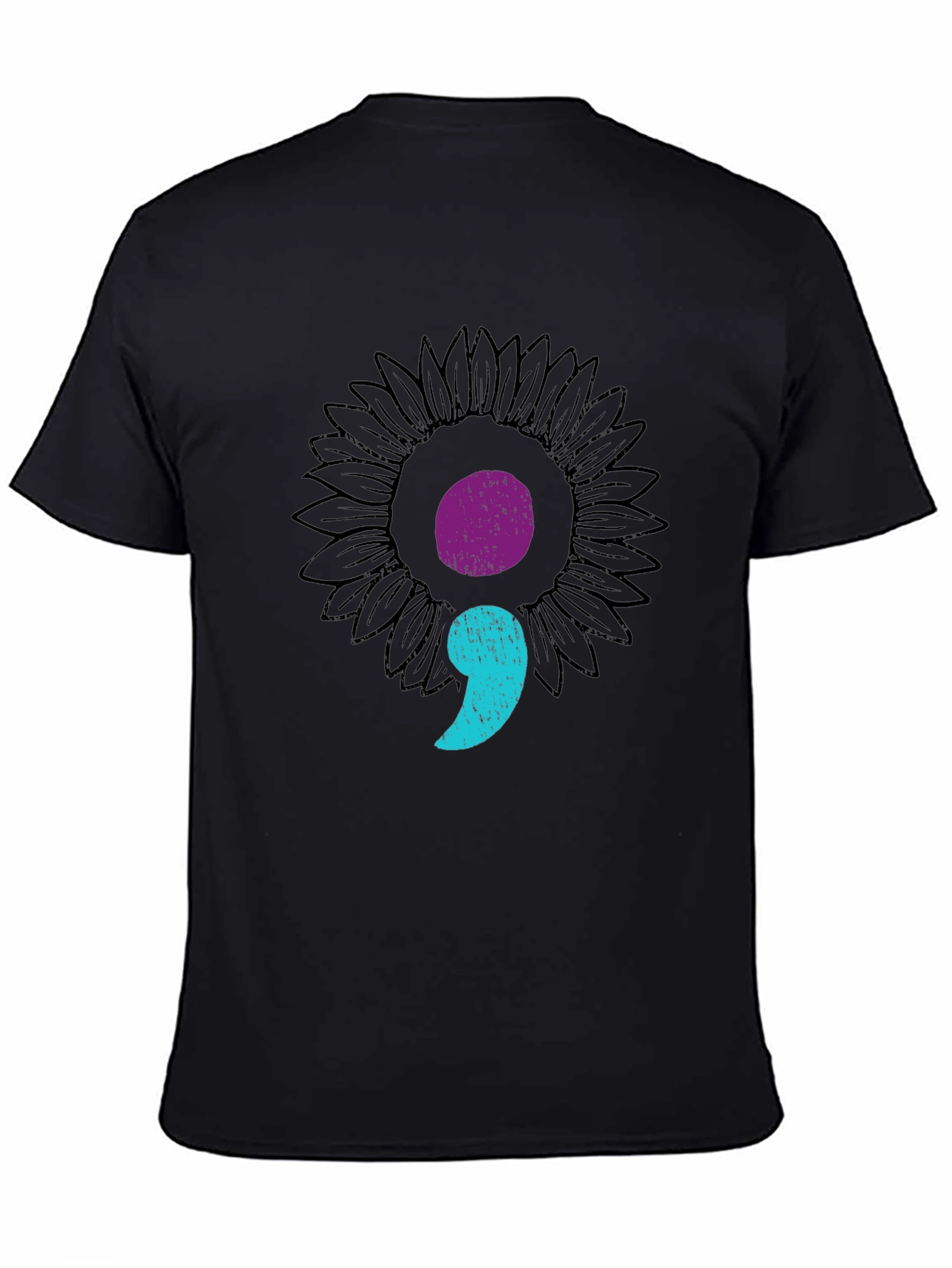 Semicolon Sunflower Black Tee - Mental Health Awareness