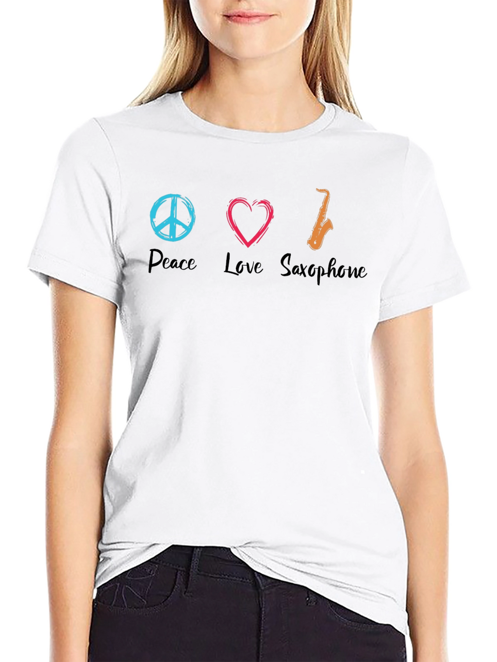 Peace Love Saxophone Graphic T-Shirt