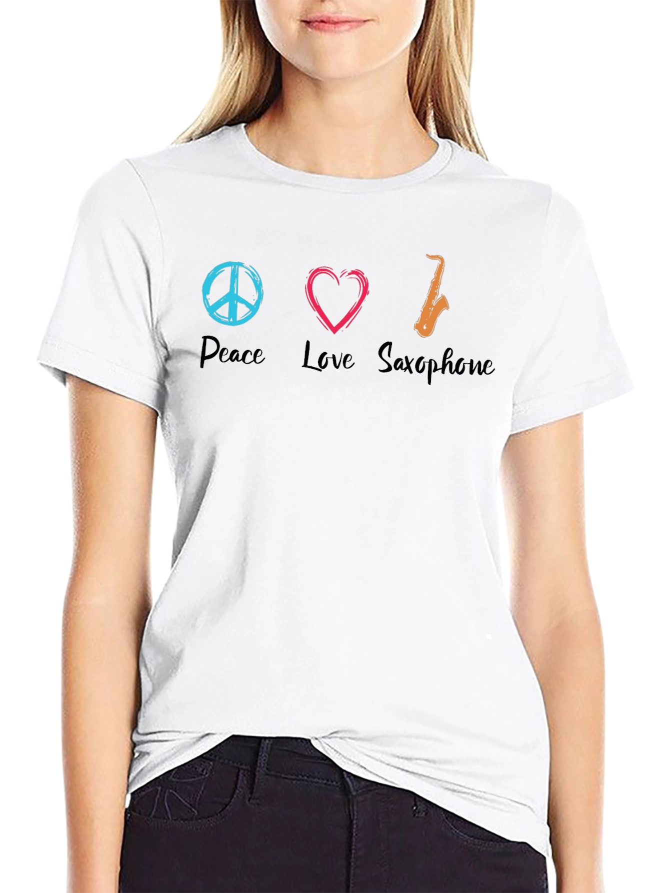 Peace Love Saxophone Graphic T-Shirt