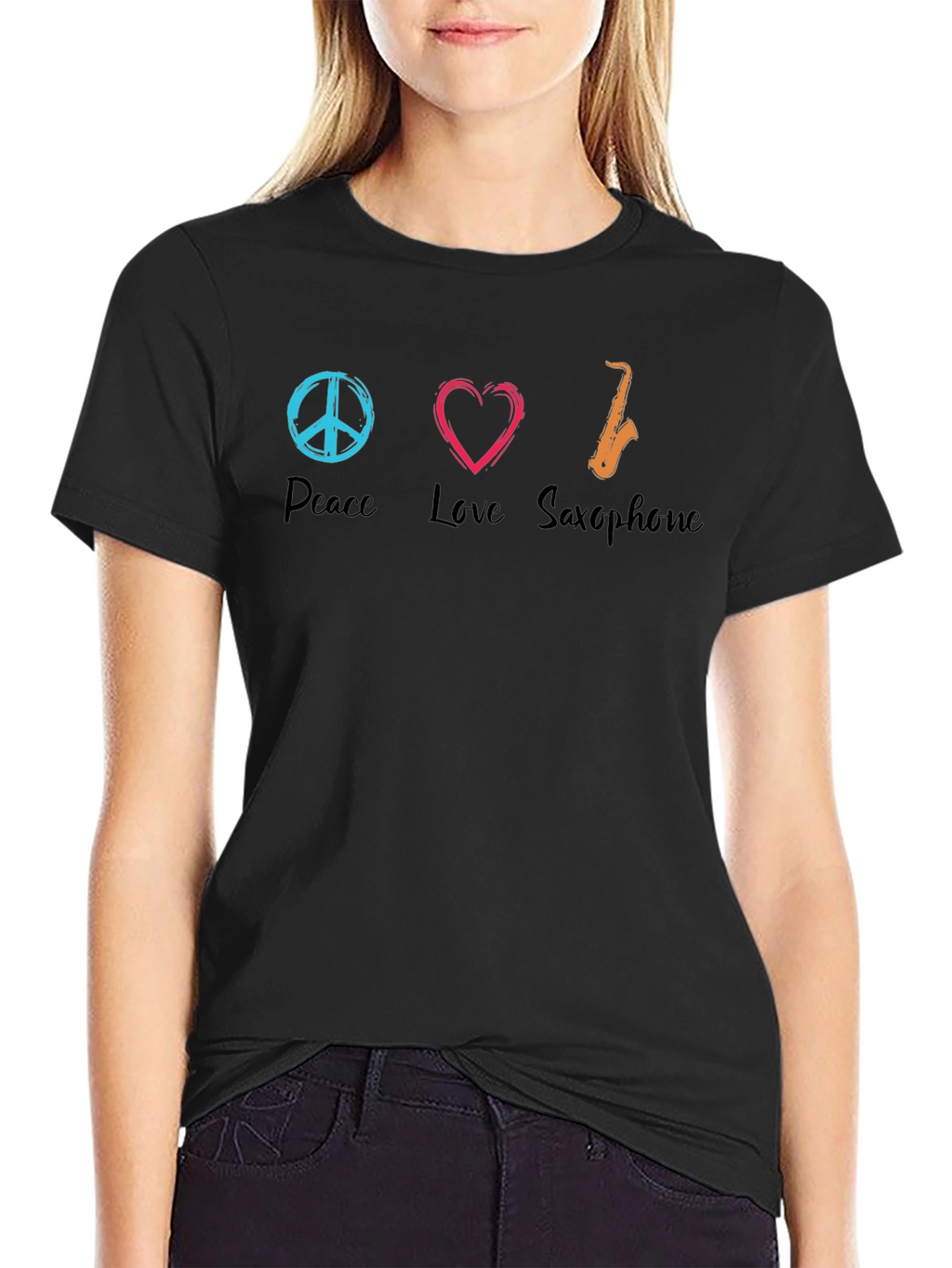 Peace Love Saxophone Graphic T-Shirt