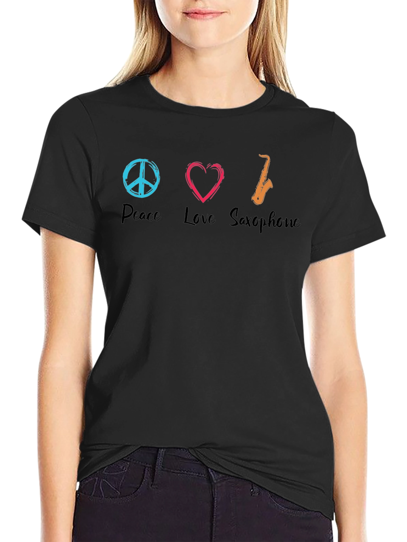 Peace Love Saxophone Graphic T-Shirt