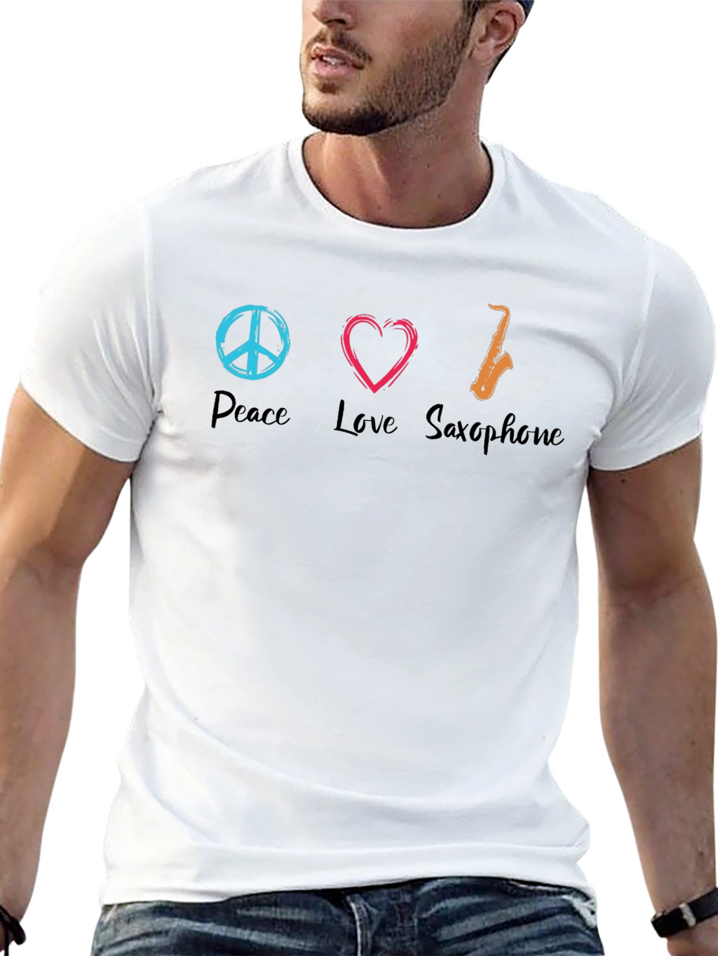 Peace Love Saxophone Graphic T-Shirt