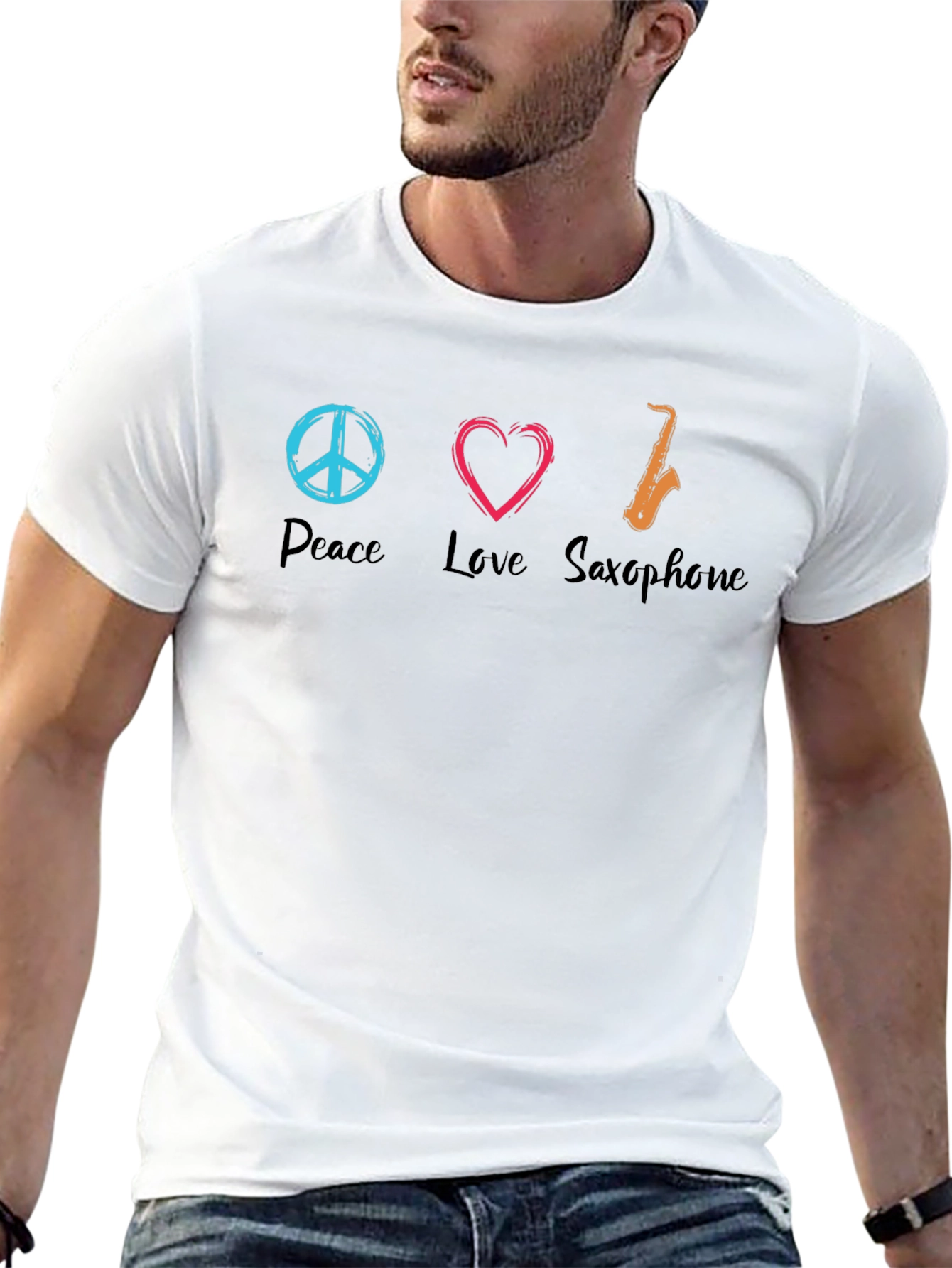 Peace Love Saxophone Graphic T-Shirt