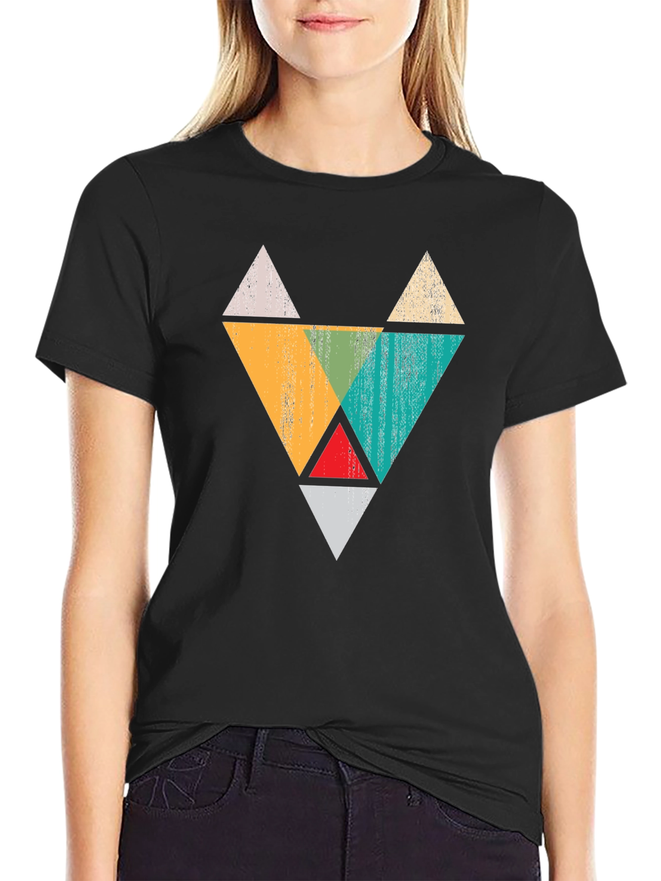 Geometric Triangle Fox Graphic Tee - Black