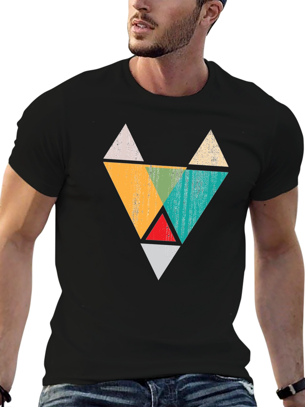 Geometric Triangle Fox Graphic Tee - Black