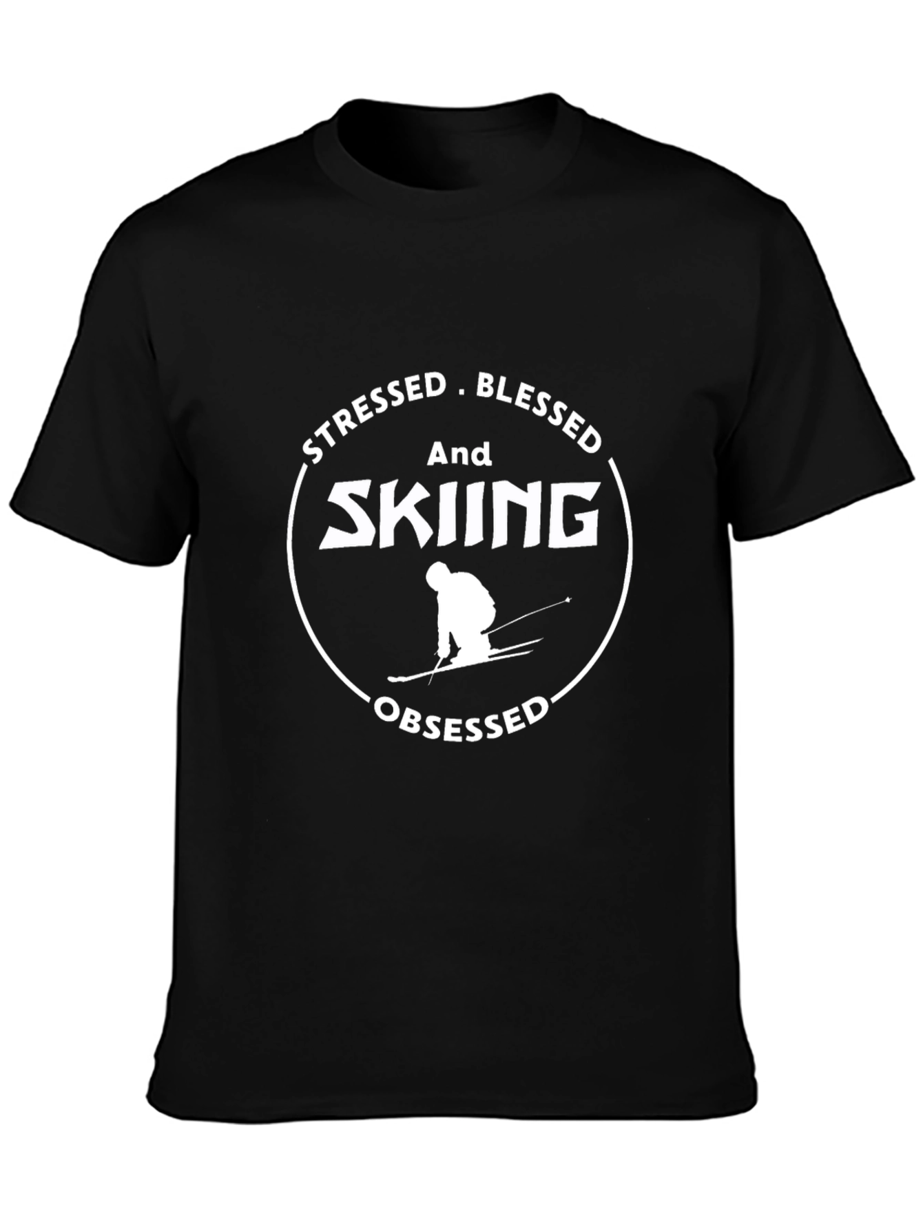 Stressed Blessed Skiing Obsessed Graphic Tee