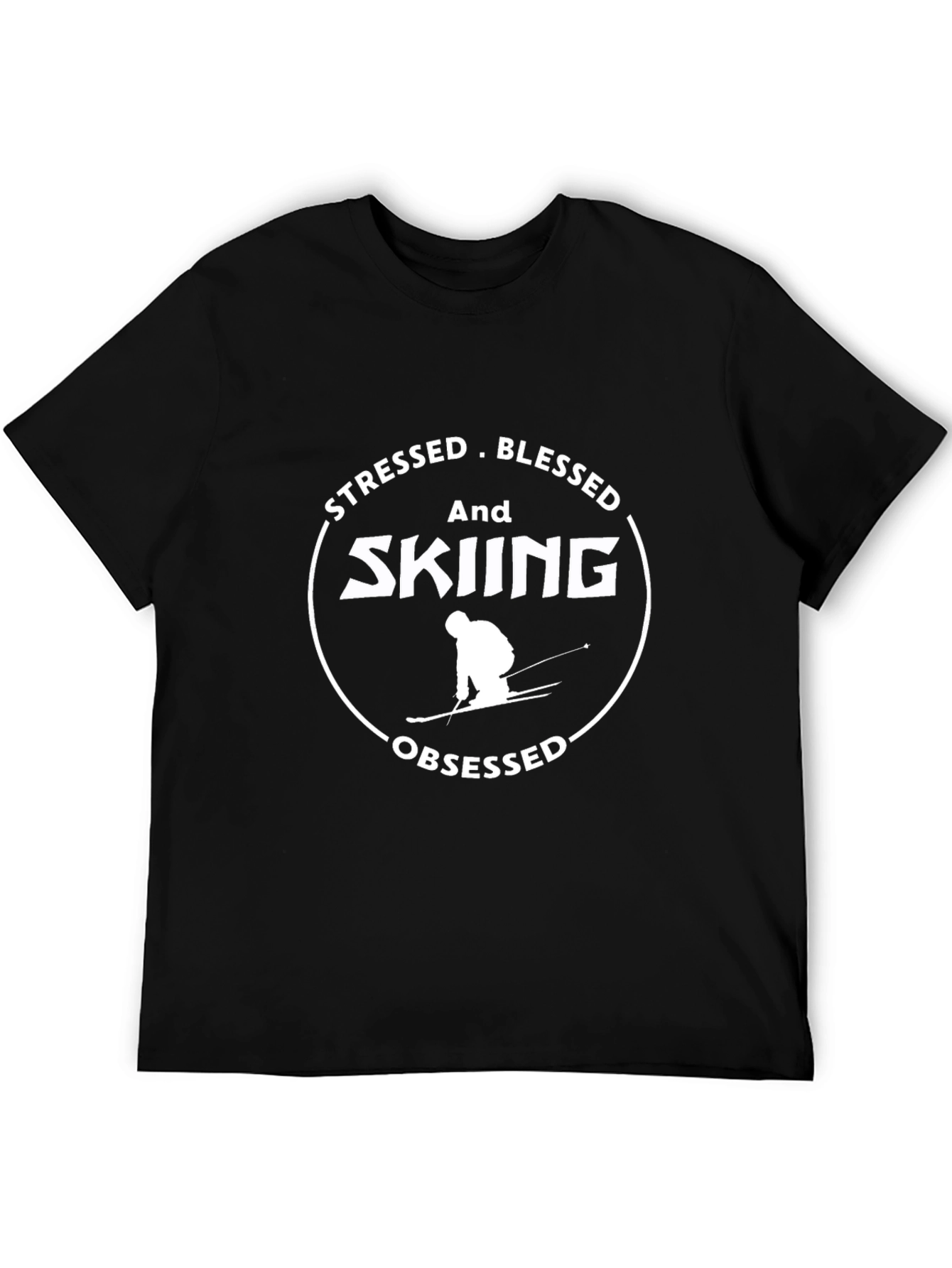 Stressed Blessed Skiing Obsessed Graphic Tee
