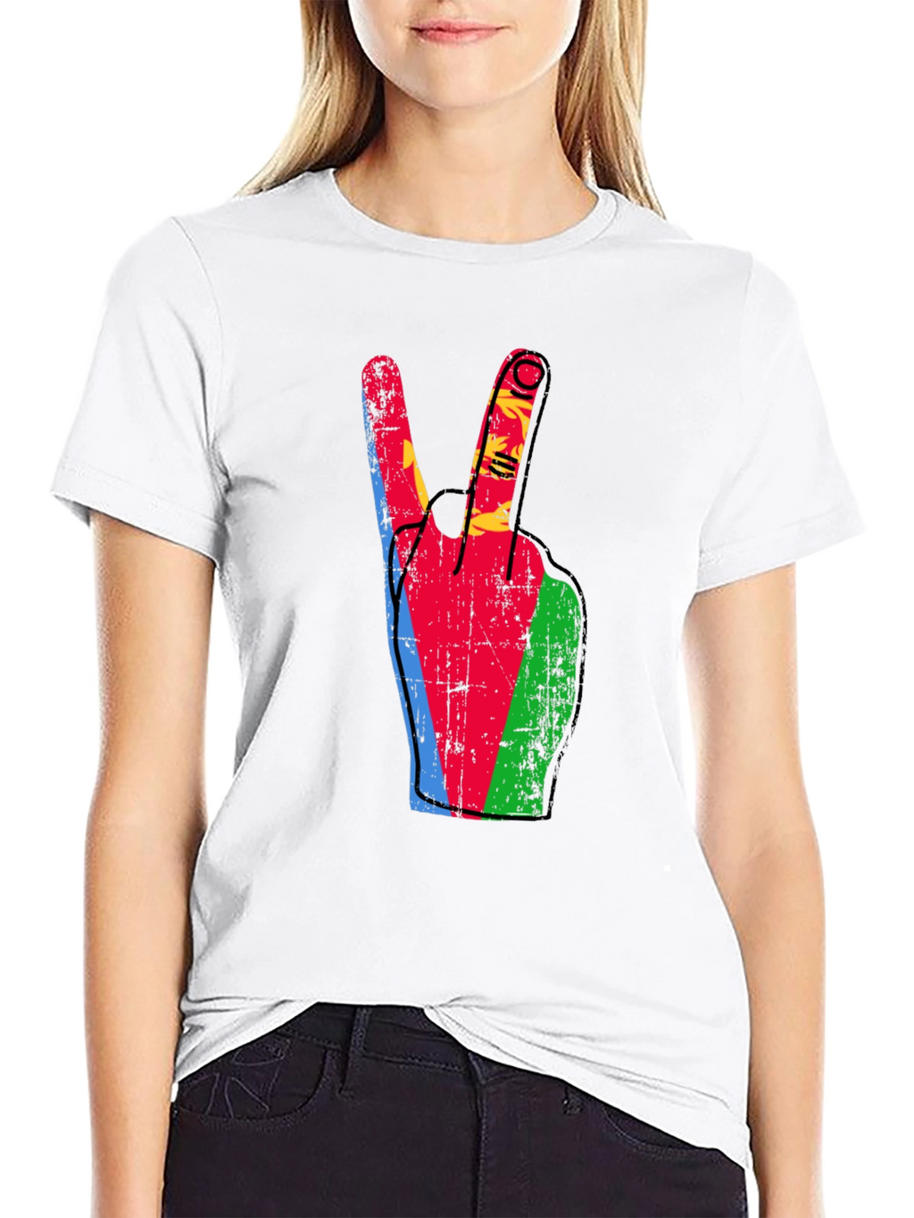 Eritrea Flag Peace Sign Black T-Shirt