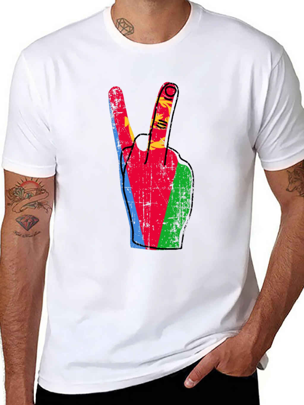 Eritrea Flag Peace Sign Black T-Shirt