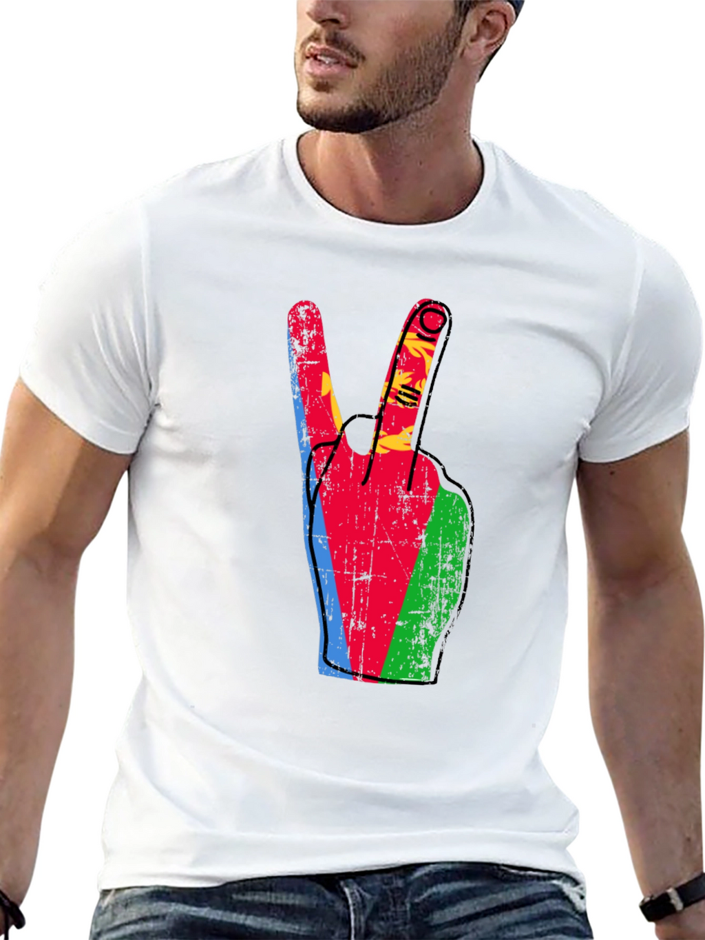 Eritrea Flag Peace Sign Black T-Shirt