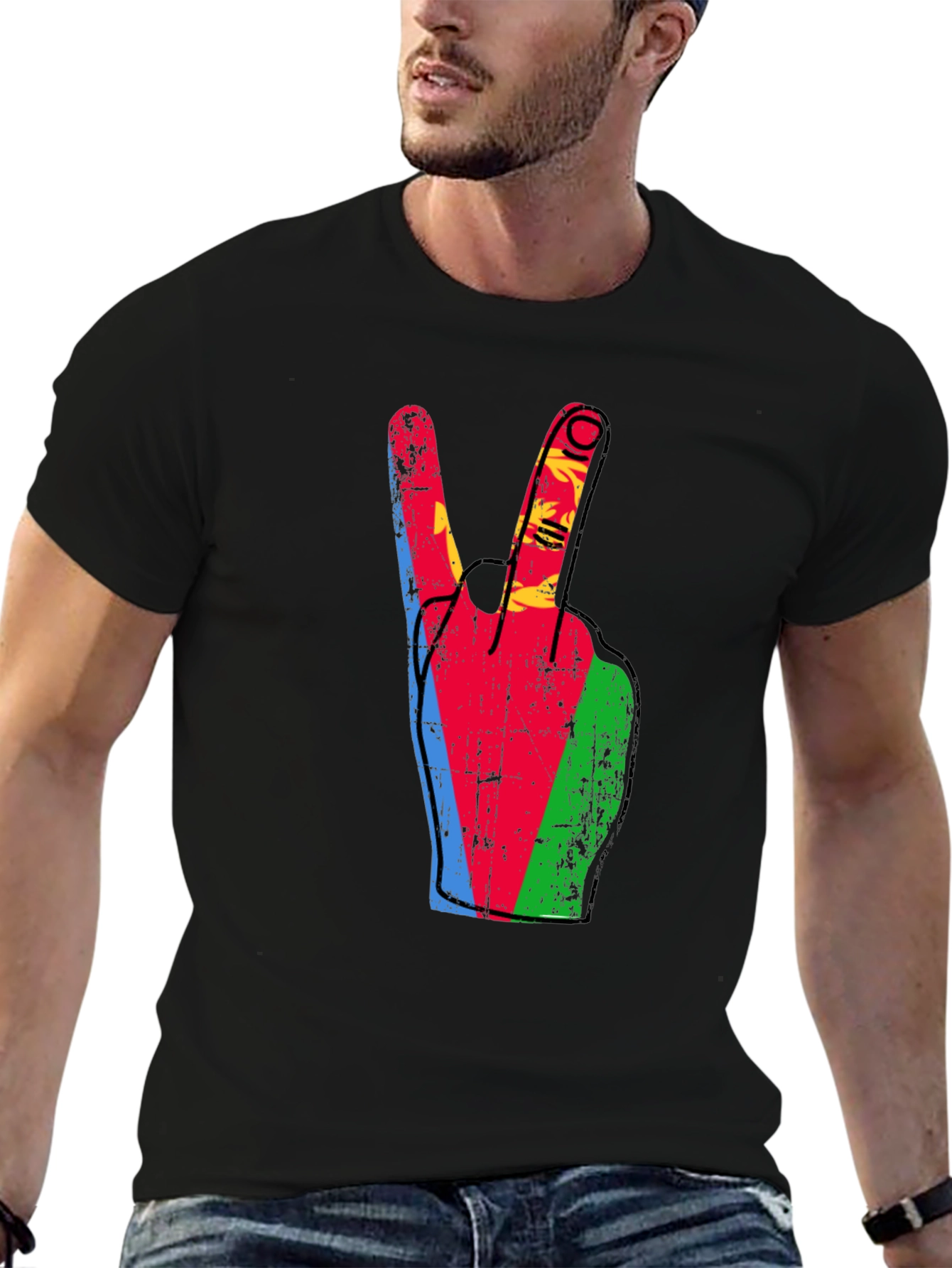 Eritrea Flag Peace Sign Black T-Shirt