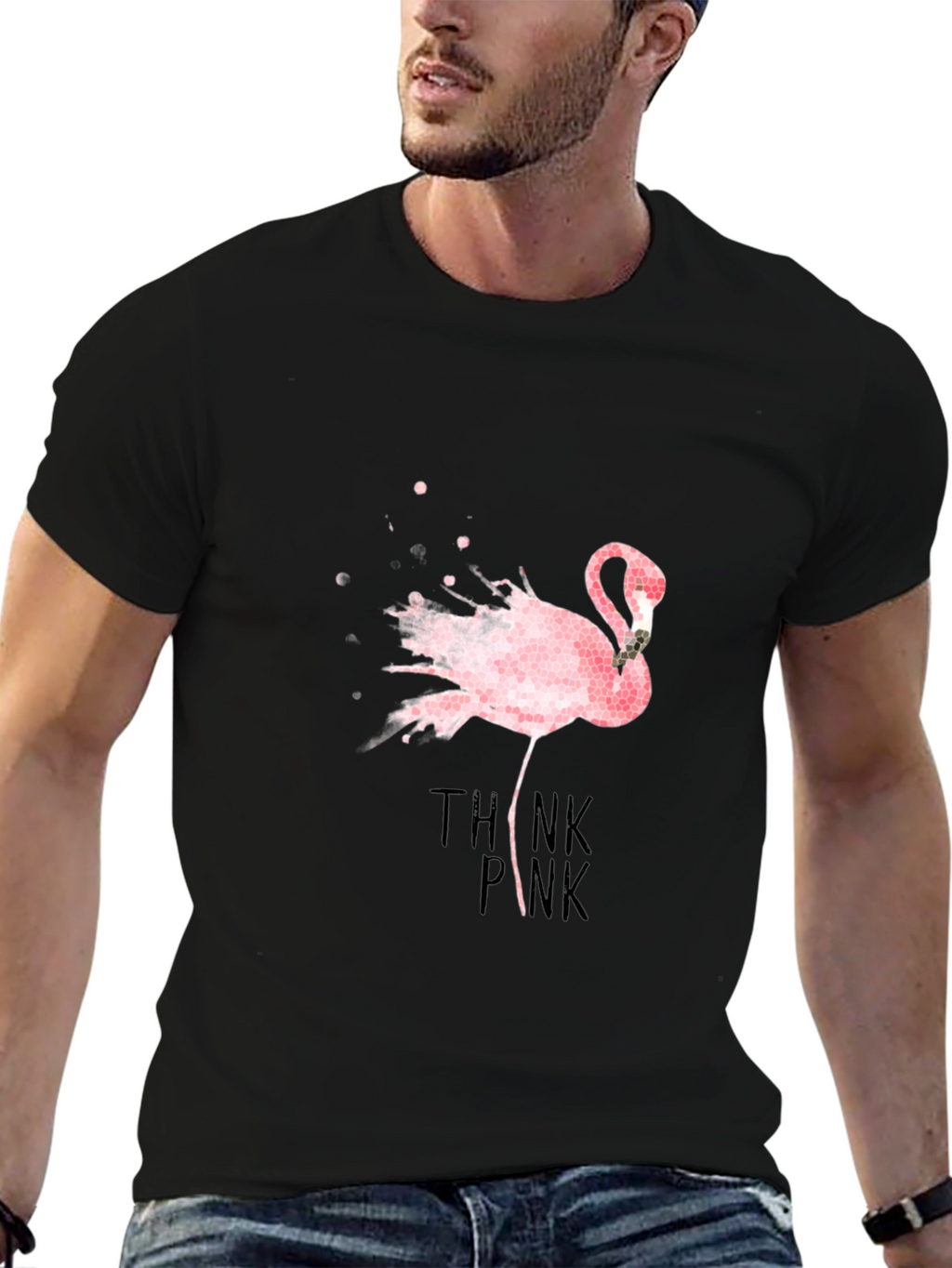 Think Pink Flamingo Graphic T-Shirt