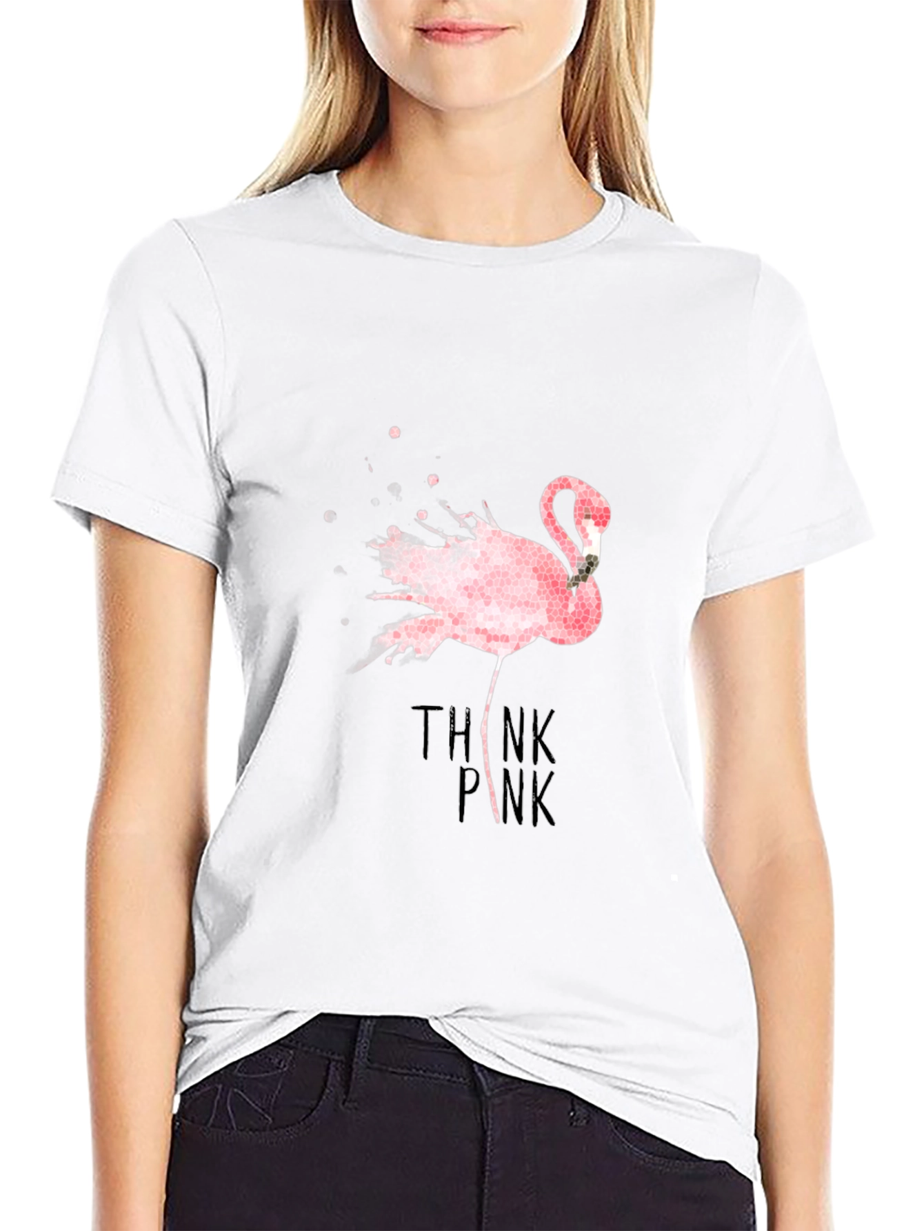 Think Pink Flamingo Graphic T-Shirt