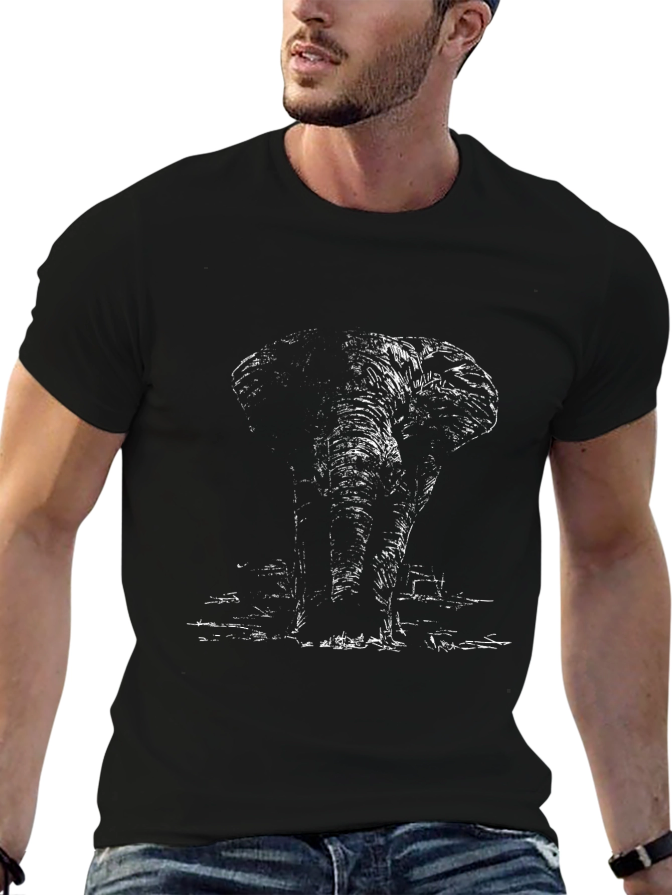 Elephant Sketch Graphic Tee - Black