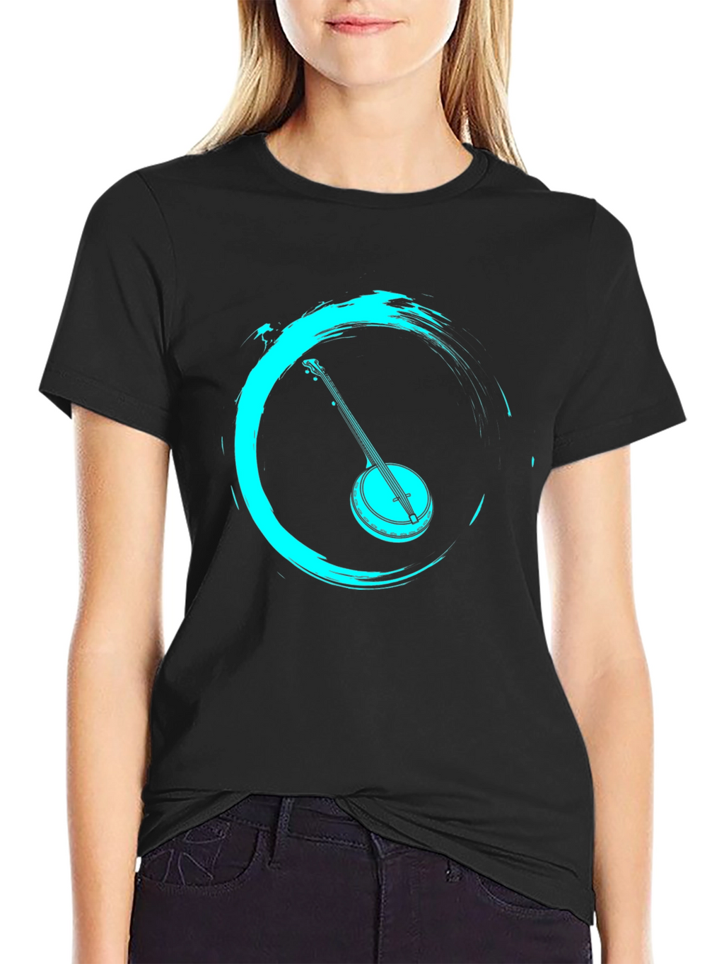 Zen Banjo Graphic Tee - Black Cotton T-Shirt