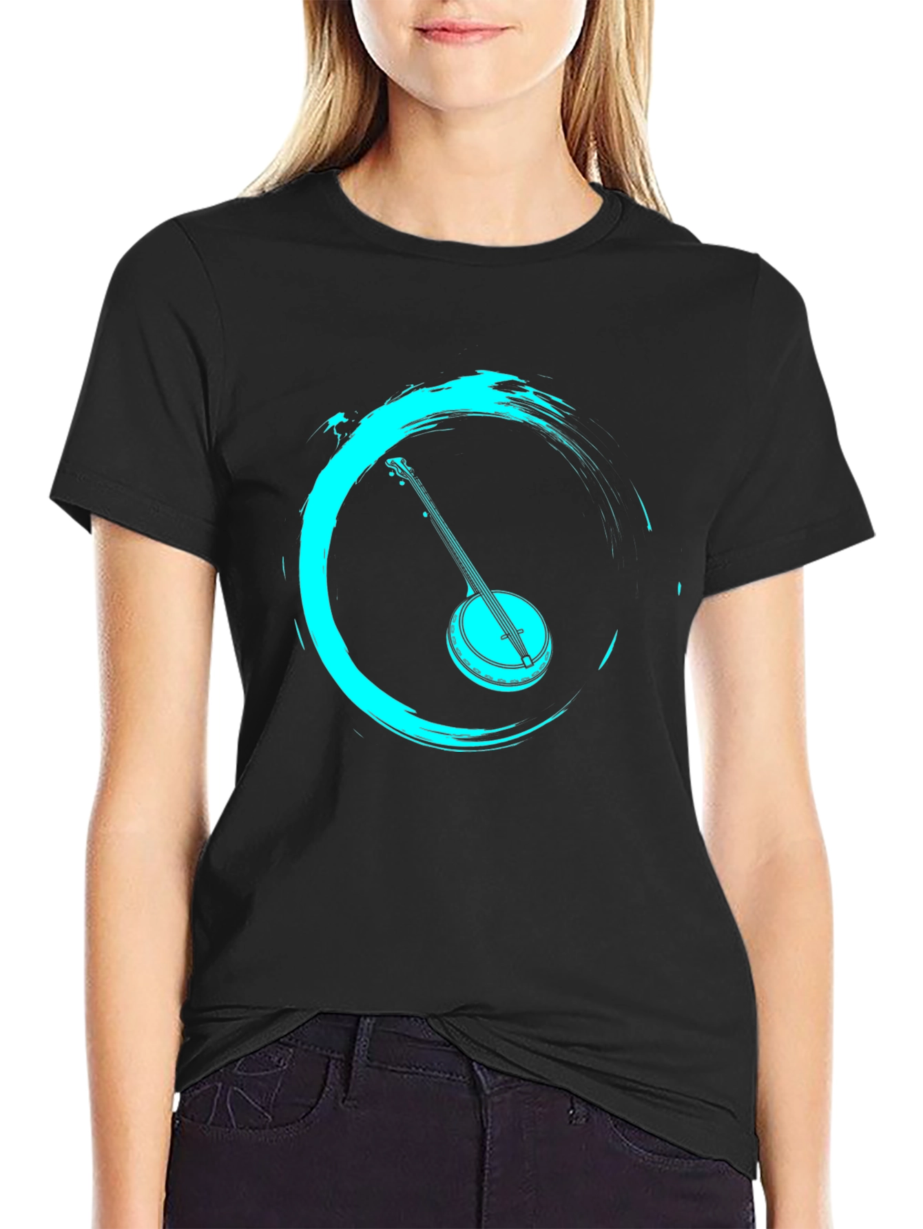 Zen Banjo Graphic Tee - Black Cotton T-Shirt