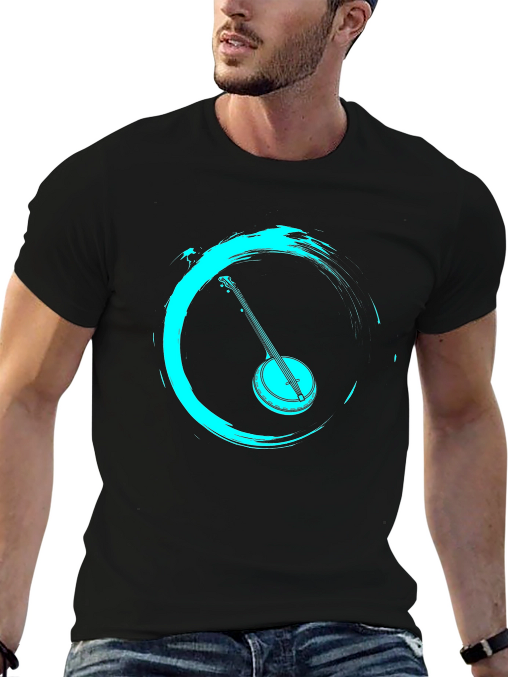 Zen Banjo Graphic Tee - Black Cotton T-Shirt