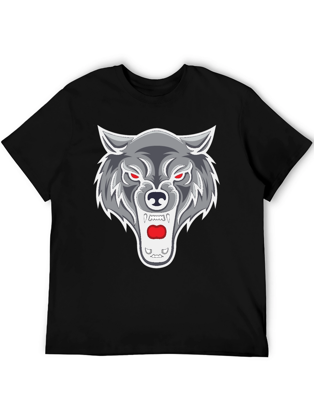 Mens Black T-Shirt with Wolf Graphic