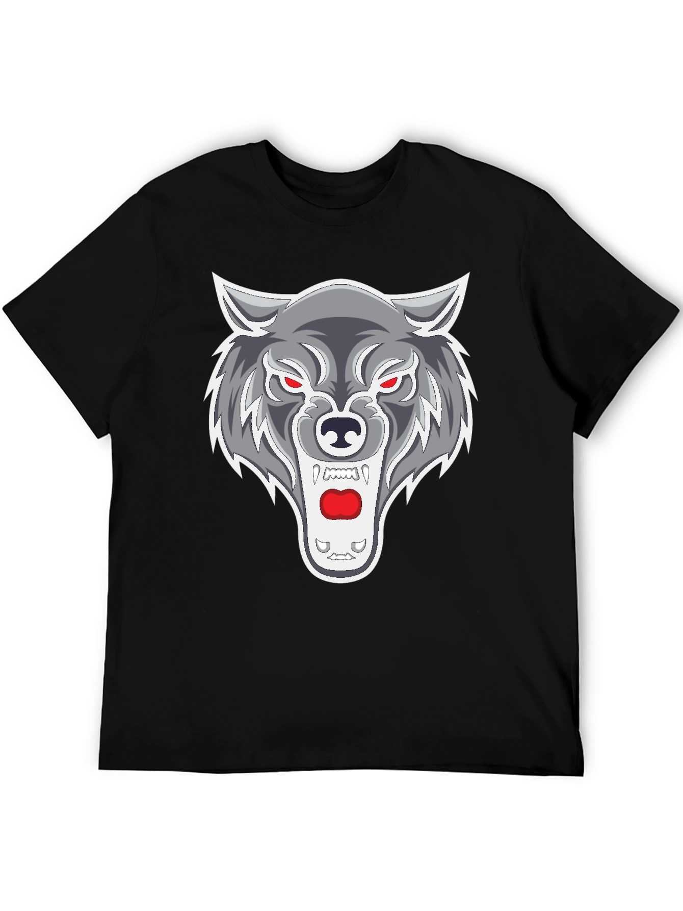 Mens Black T-Shirt with Wolf Graphic