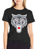 Mens Black T-Shirt with Wolf Graphic