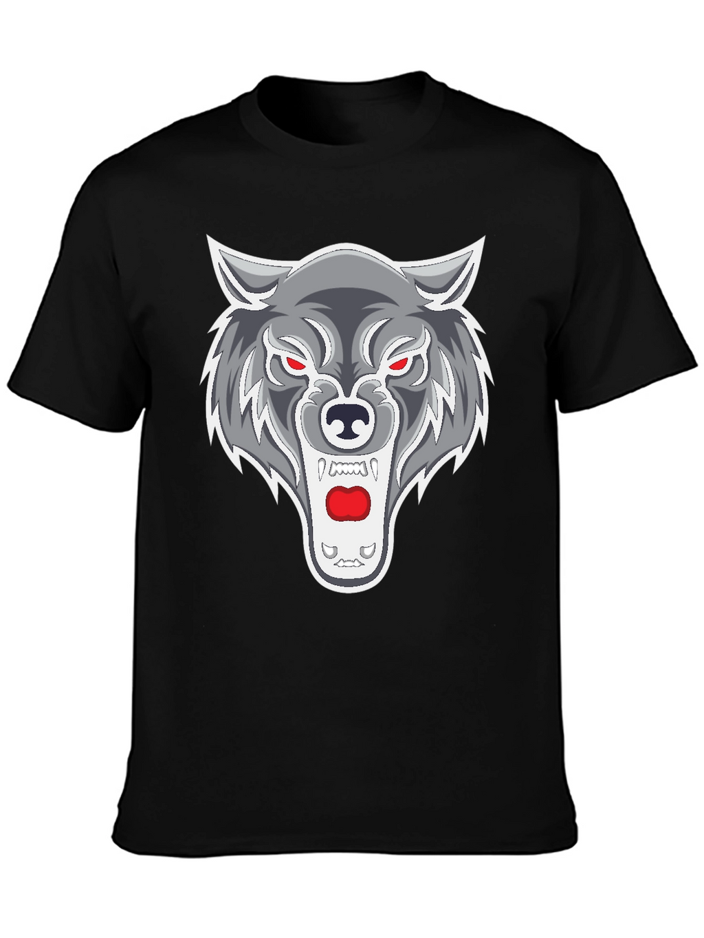 Mens Black T-Shirt with Wolf Graphic