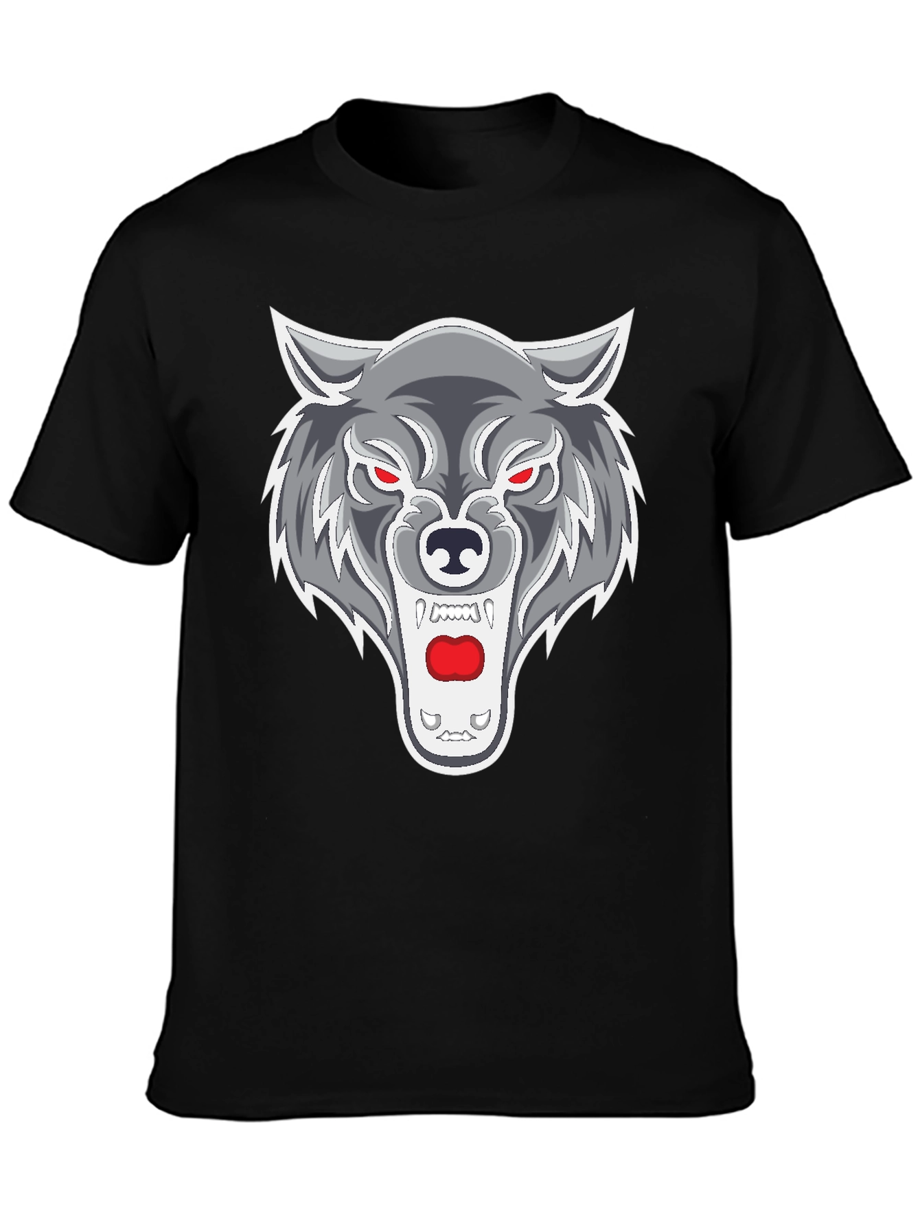 Mens Black T-Shirt with Wolf Graphic