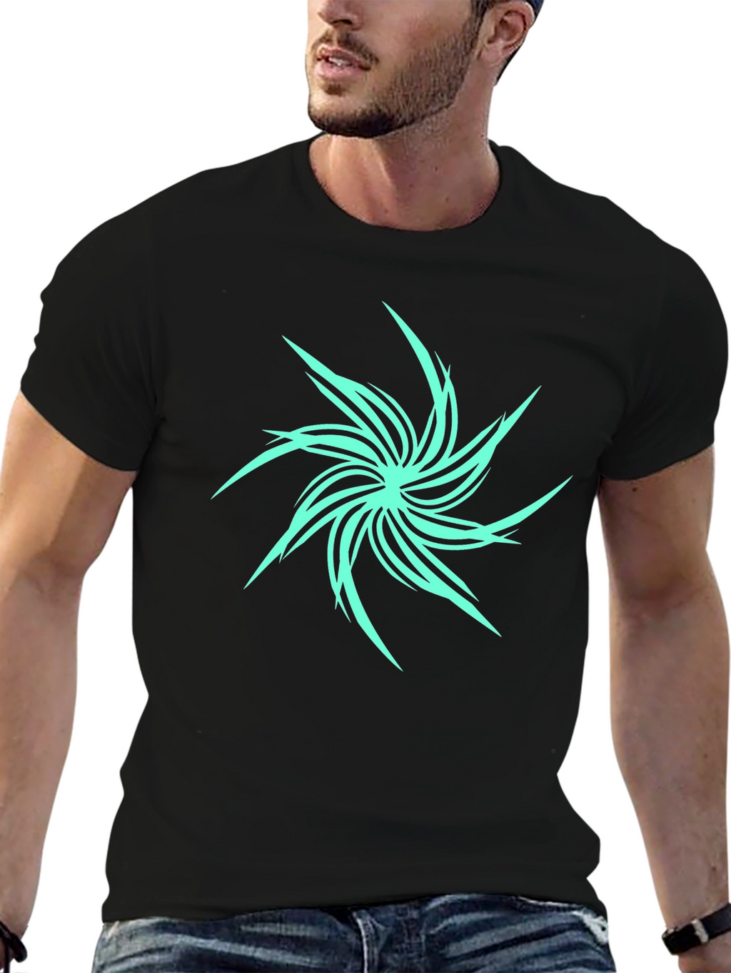 Abstract Spiral Graphic Black T-Shirt