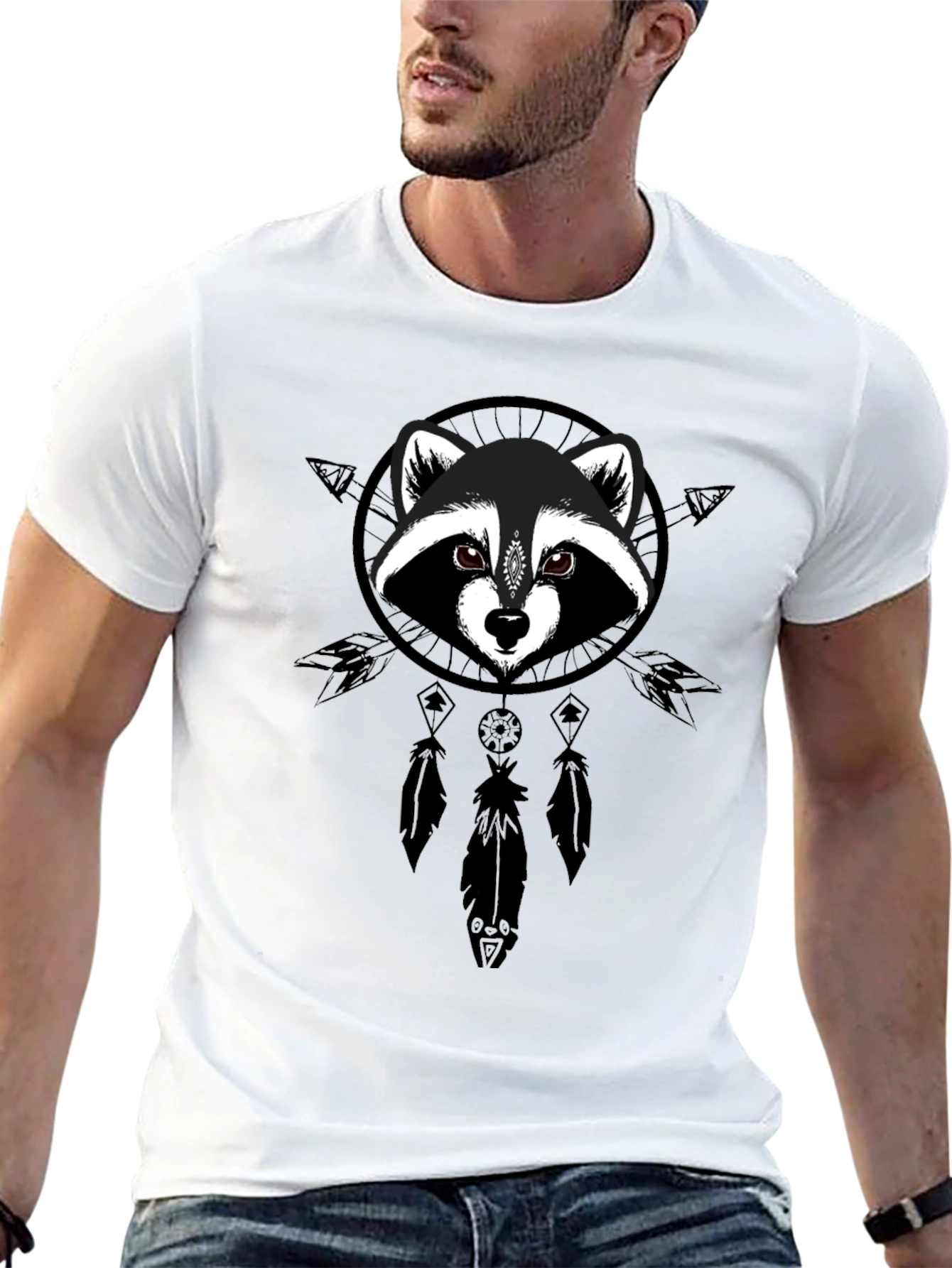 Raccoon Dreamcatcher Graphic Tee - Black Cotton Comfort