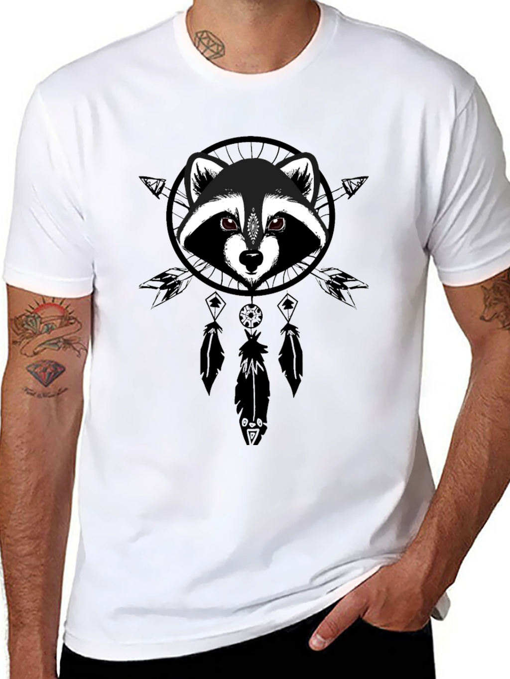 Raccoon Dreamcatcher Graphic Tee - Black Cotton Comfort